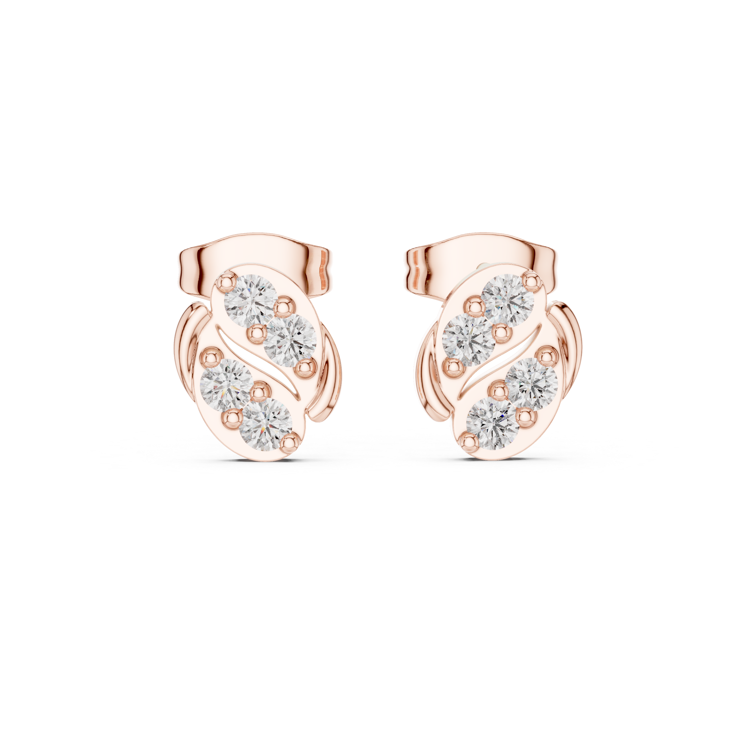 Round Brilliant Diamond Abstract S-Curve Cluster Stud Earrings