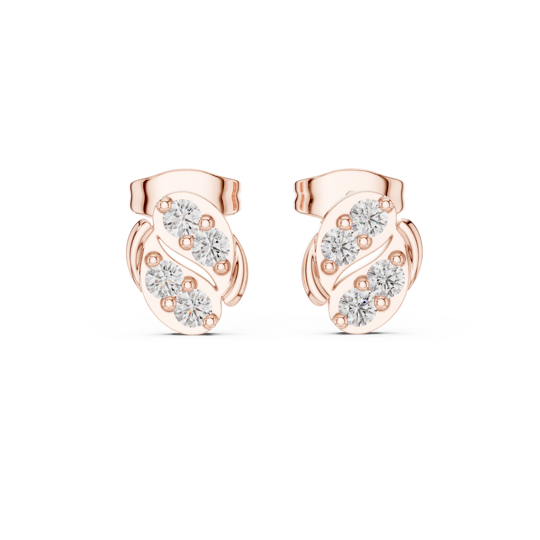 Round Brilliant Diamond Abstract S-Curve Cluster Stud Earrings