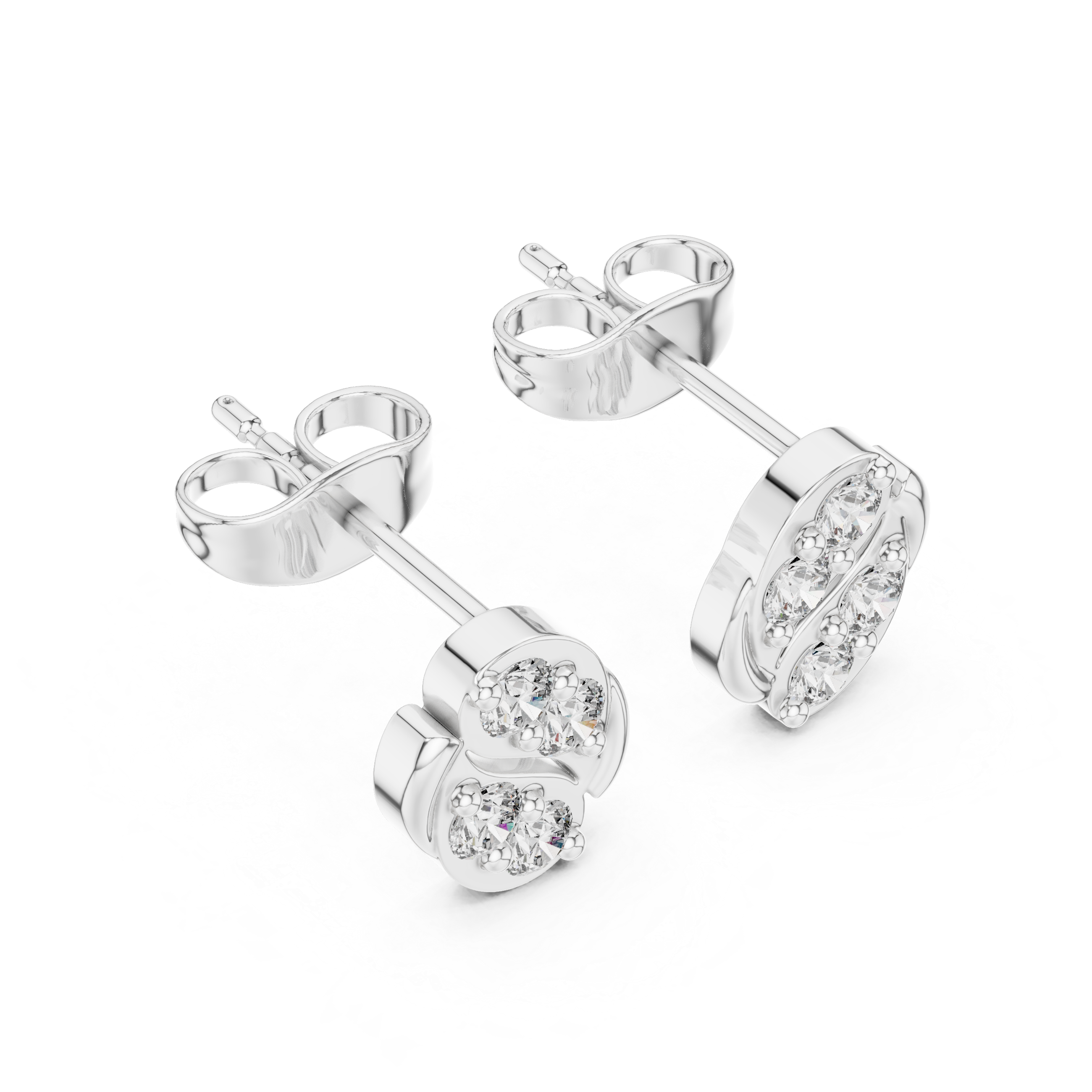 Round Brilliant Diamond Abstract S-Curve Cluster Stud Earrings