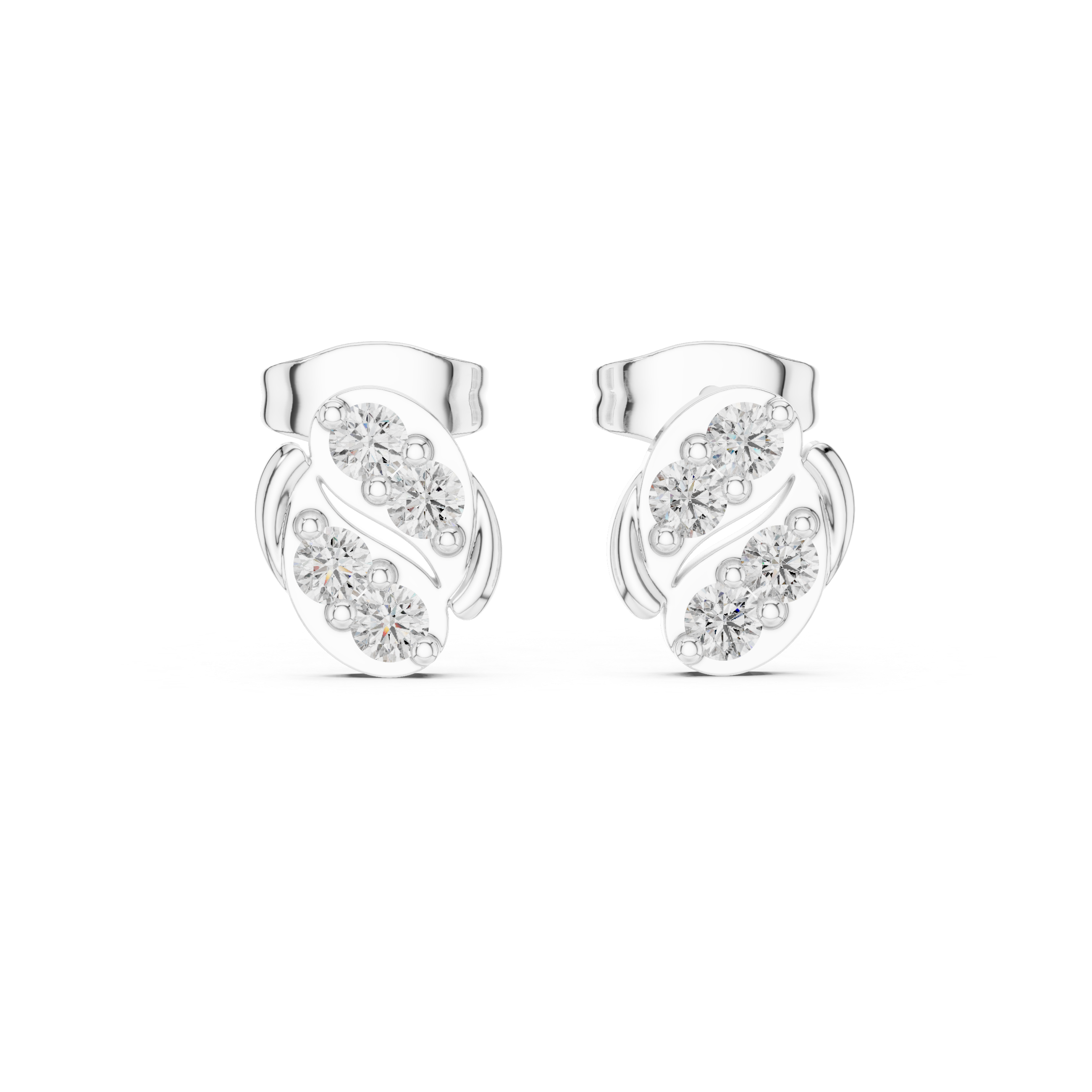 Round Brilliant Diamond Abstract S-Curve Cluster Stud Earrings