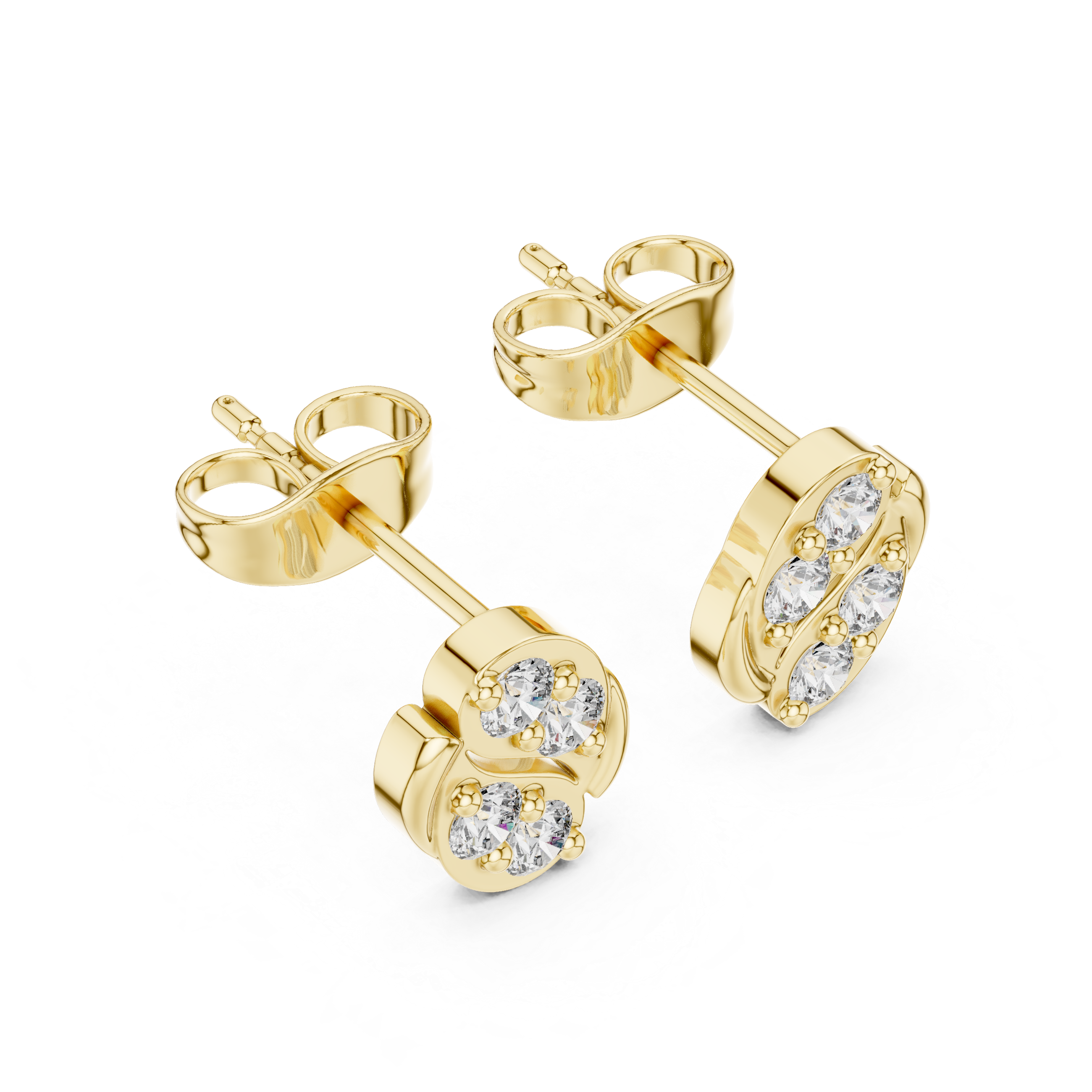 Round Brilliant Diamond Abstract S-Curve Cluster Stud Earrings