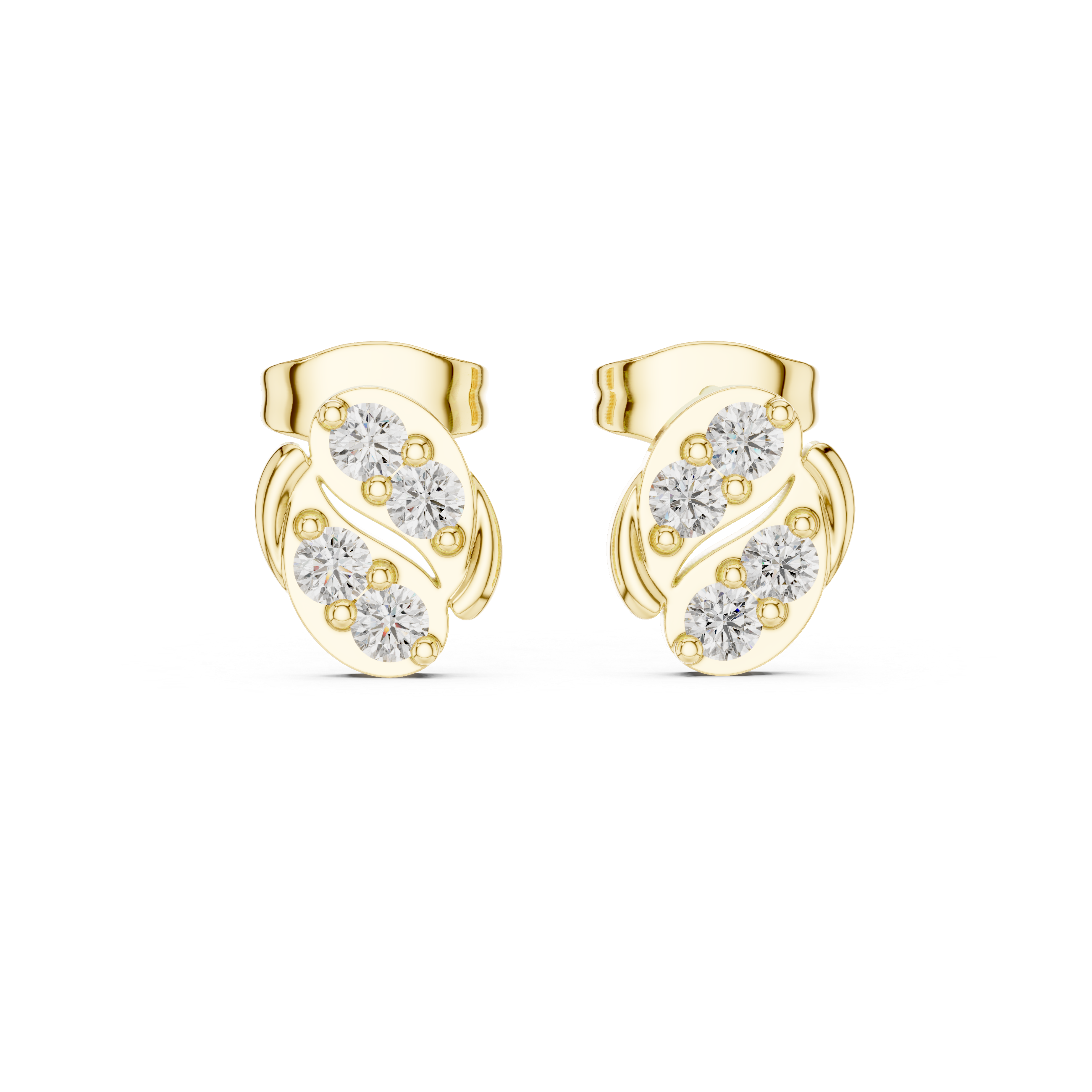 Round Brilliant Diamond Abstract S-Curve Cluster Stud Earrings