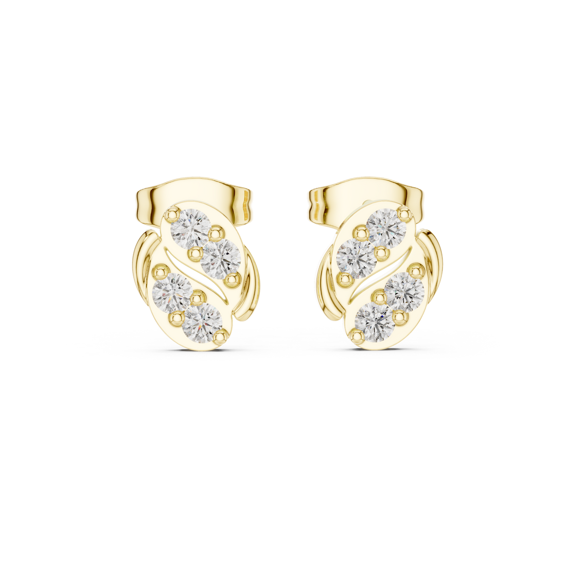 Round Brilliant Diamond Abstract S-Curve Cluster Stud Earrings