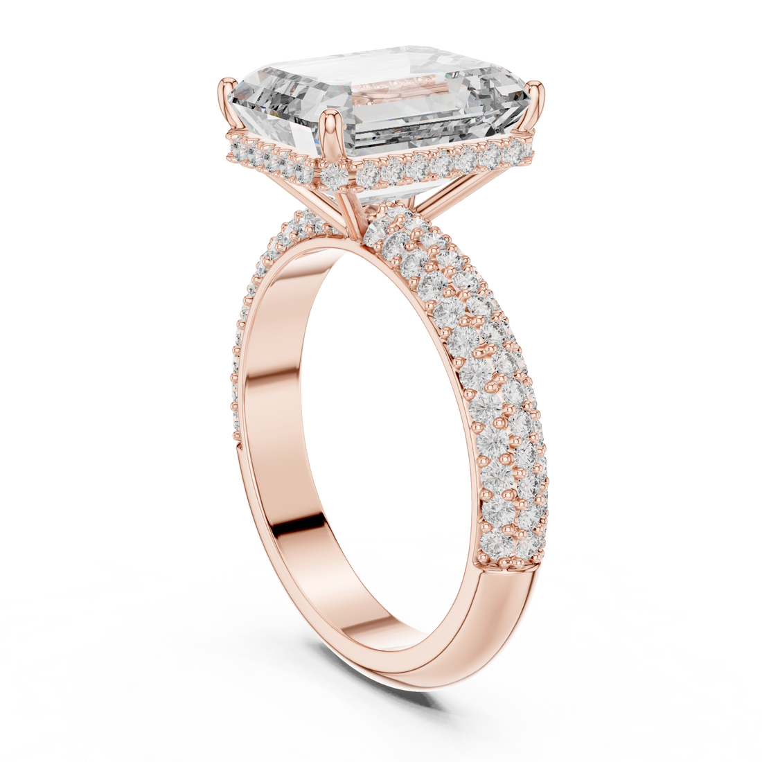 Emerald and Oval Cut Diamond Eternity Band with Alternating Collet Set Brilliance