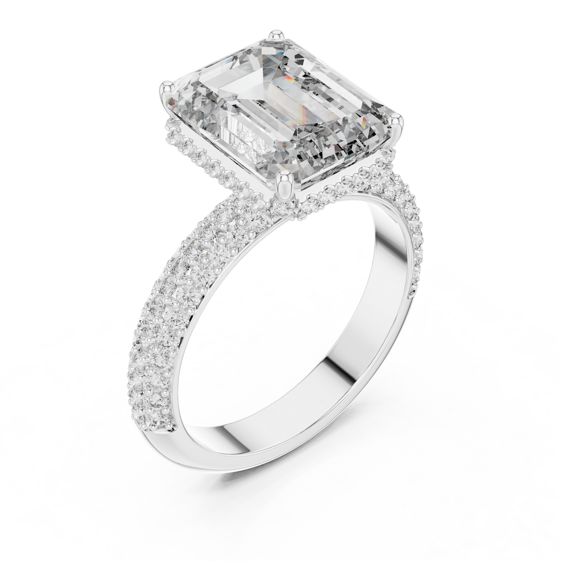 Emerald and Oval Cut Diamond Eternity Band with Alternating Collet Set Brilliance