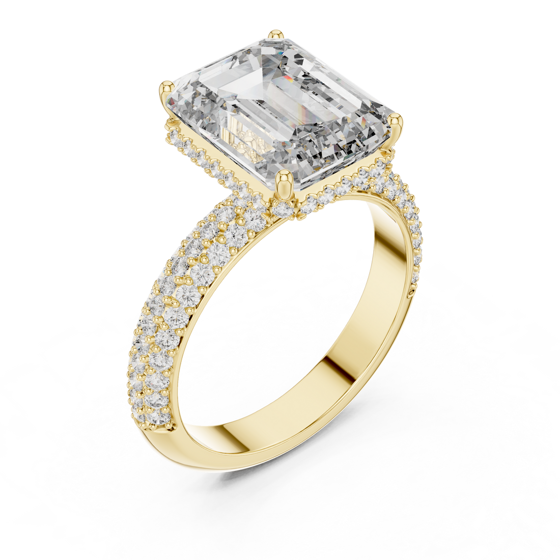 Emerald and Oval Cut Diamond Eternity Band with Alternating Collet Set Brilliance