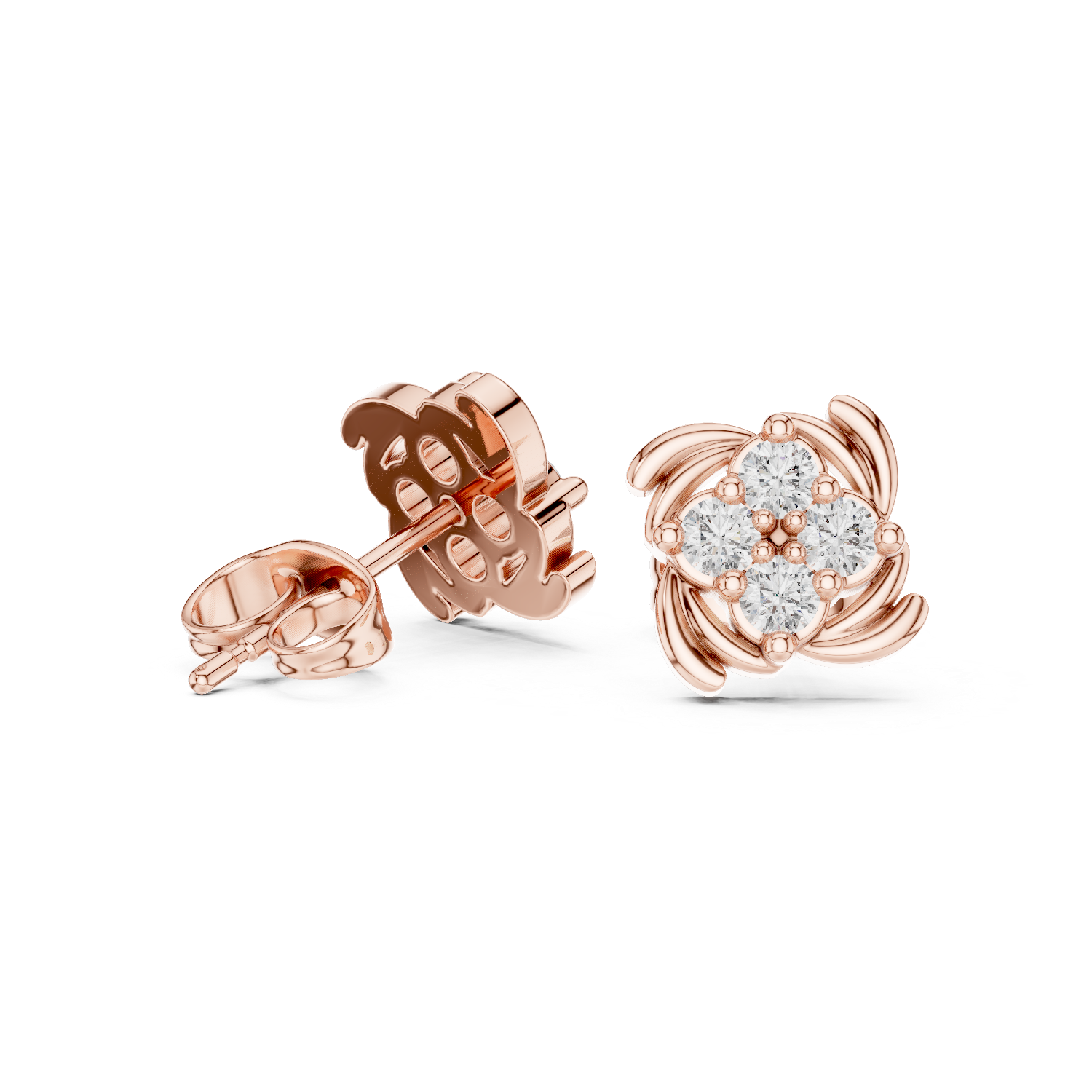 Round Brilliant Diamond Floral Pinwheel Cluster Stud Earrings