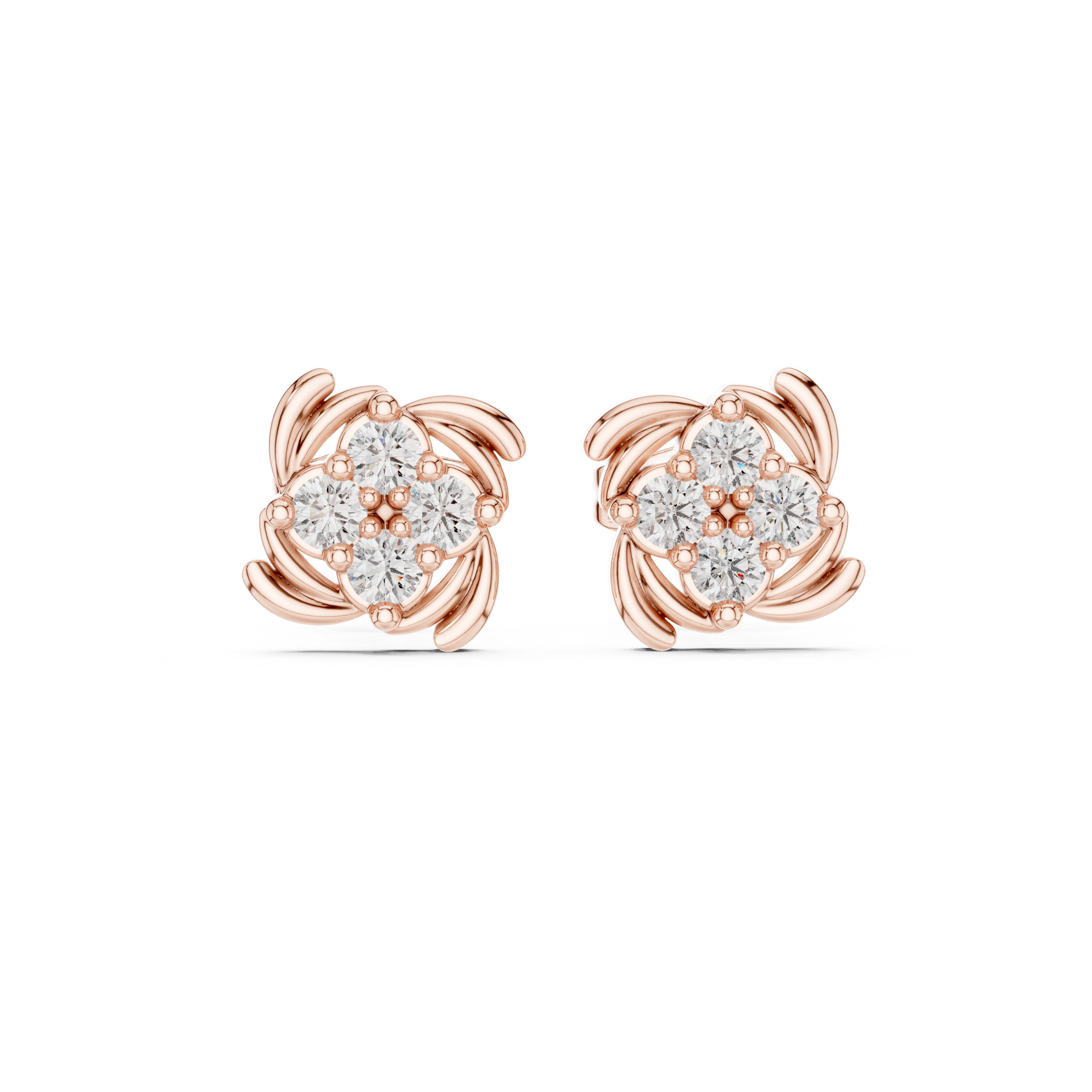 Round Brilliant Diamond Floral Pinwheel Cluster Stud Earrings
