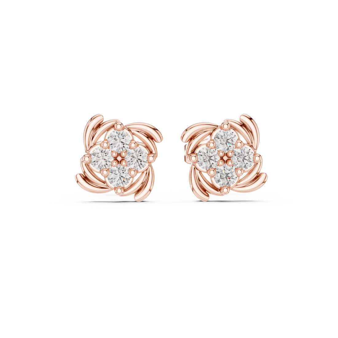 Round Brilliant Diamond Floral Pinwheel Cluster Stud Earrings