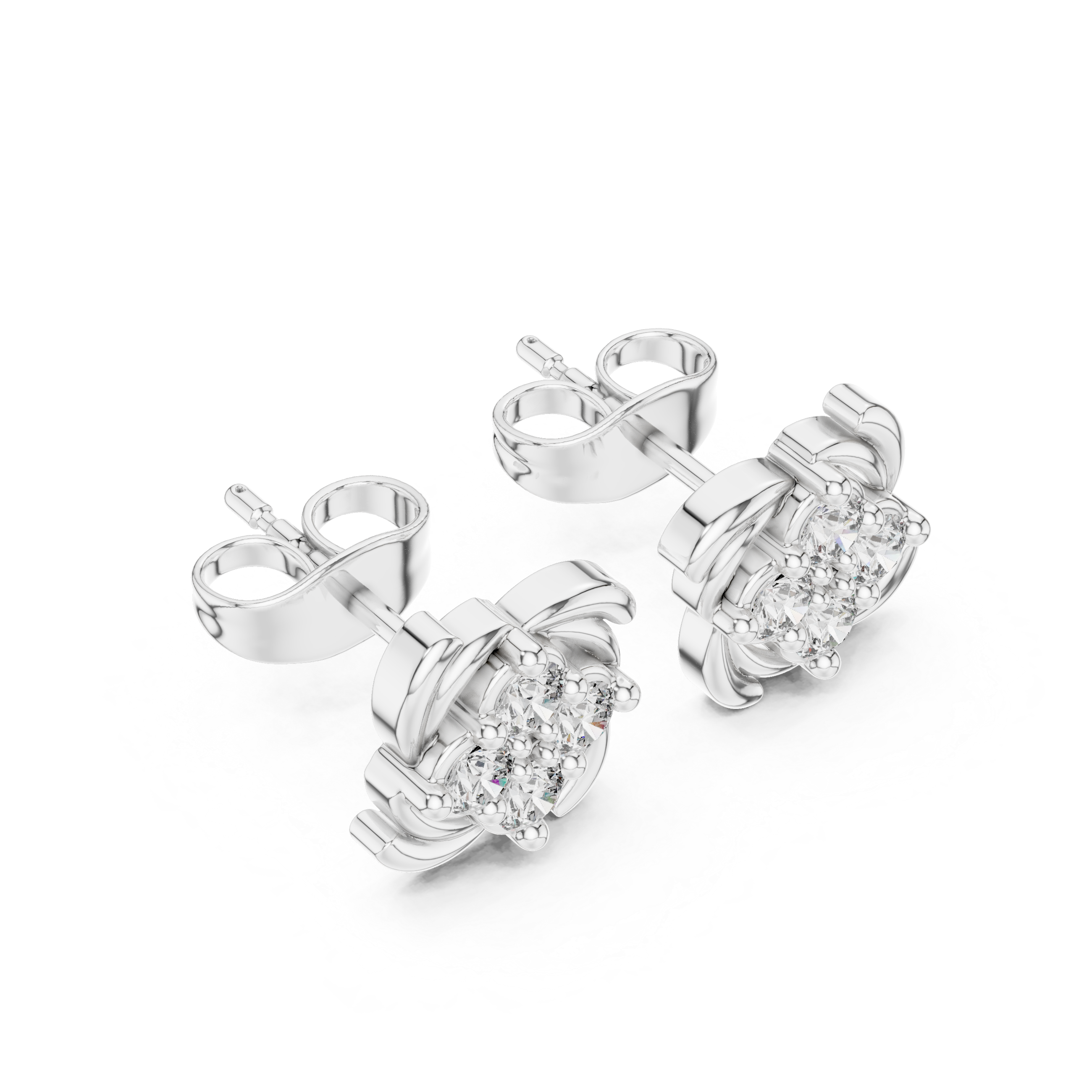 Round Brilliant Diamond Floral Pinwheel Cluster Stud Earrings