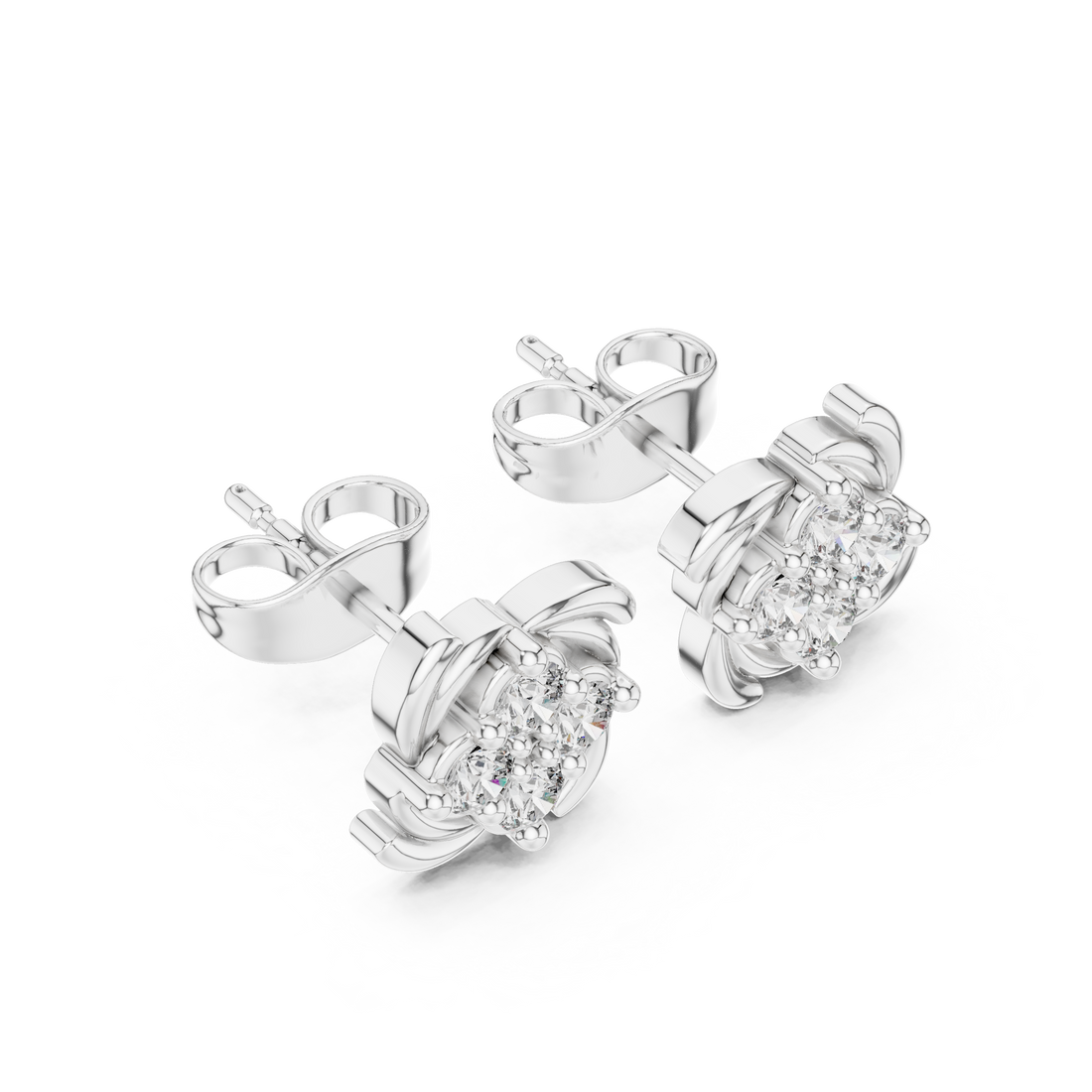 Round Brilliant Diamond Floral Pinwheel Cluster Stud Earrings
