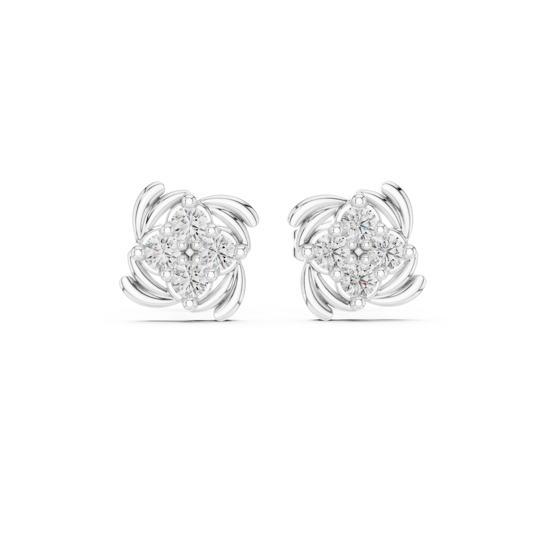 Round Brilliant Diamond Floral Pinwheel Cluster Stud Earrings
