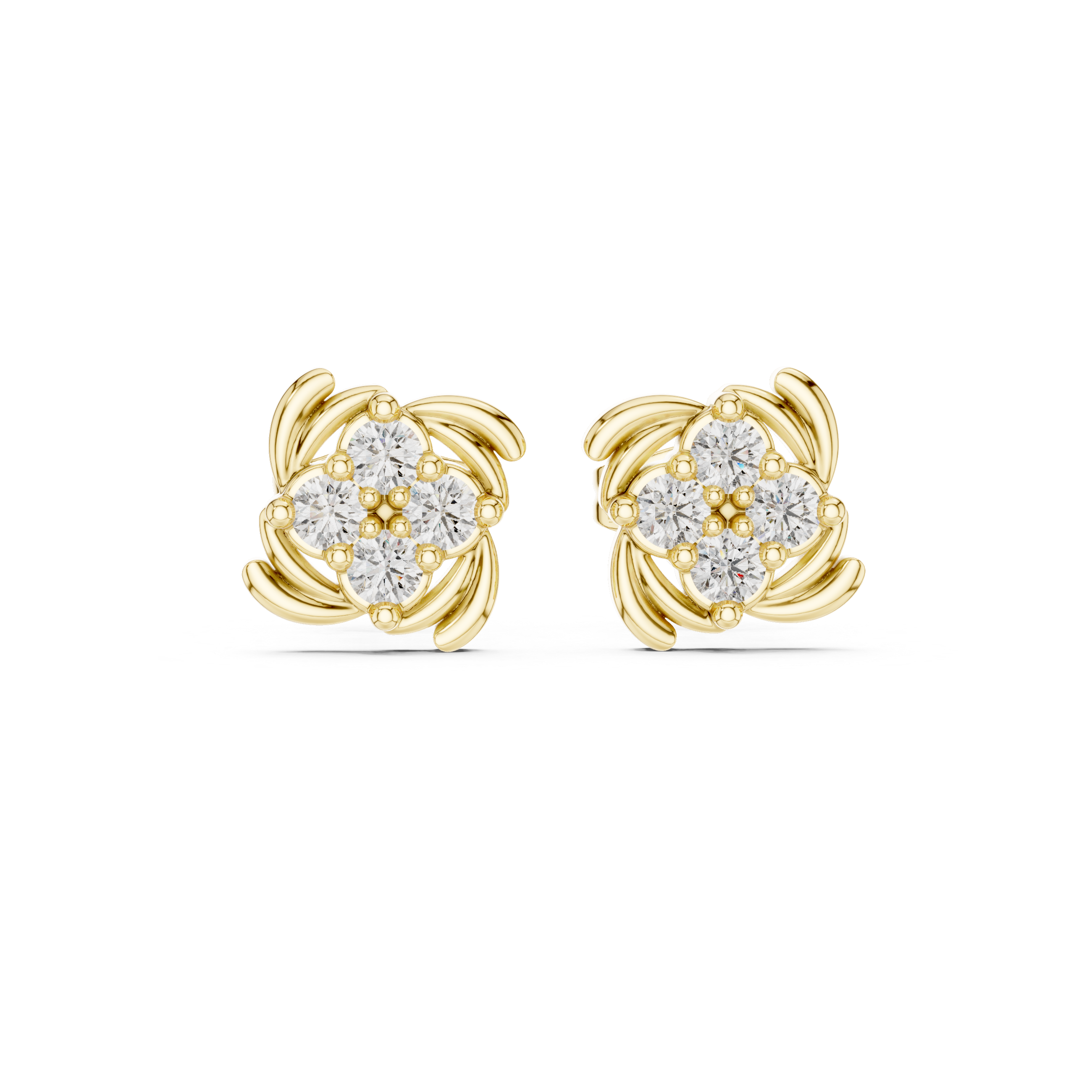Round Brilliant Diamond Floral Pinwheel Cluster Stud Earrings