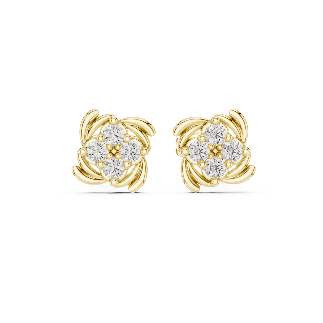Round Brilliant Diamond Floral Pinwheel Cluster Stud Earrings