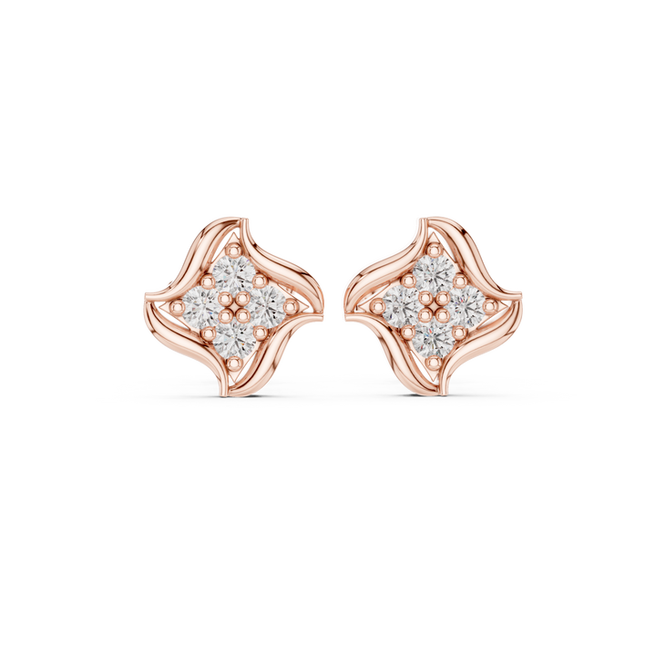 Round Brilliant Diamond Cluster Floral Motif Stud Earrings Prong Set Radiant Silhouette
