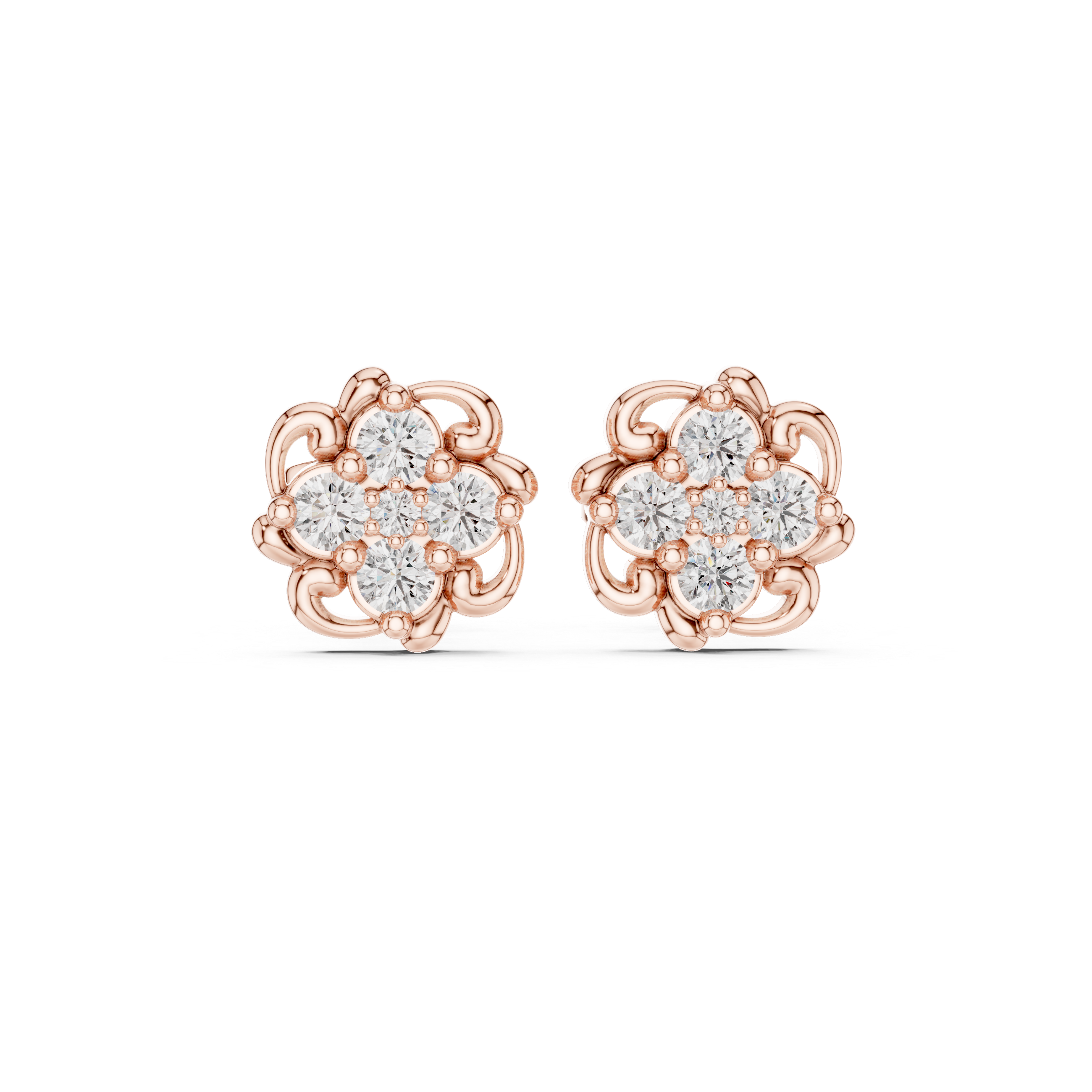 Round Brilliant Diamond Floral Cluster Collet Set Classic Stud Earrings