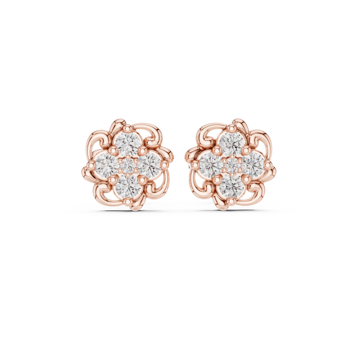 Round Brilliant Diamond Floral Cluster Collet Set Classic Stud Earrings