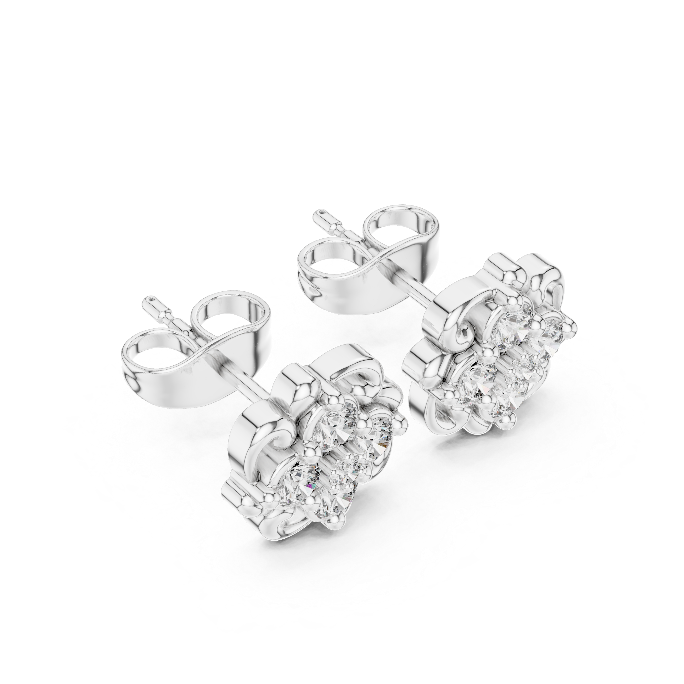 Round Brilliant Diamond Floral Cluster Collet Set Classic Stud Earrings