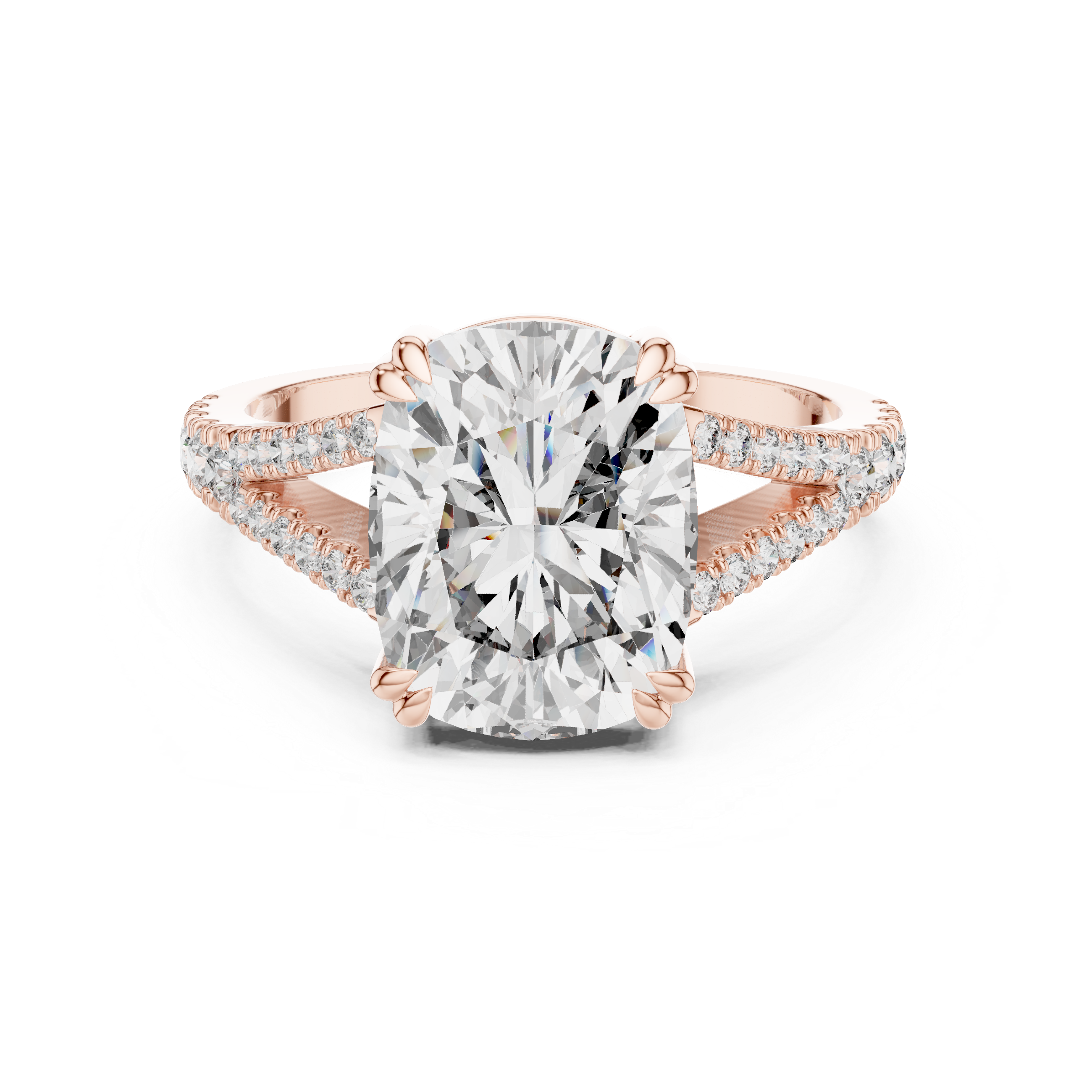 Elongated Cushion Cut Diamond Solitaire Ring with Pavé Set Shoulders