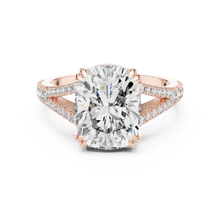 Elongated Cushion Cut Diamond Solitaire Ring with Pavé Set Shoulders