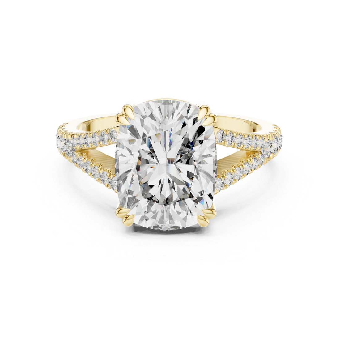 Elongated Cushion Cut Diamond Solitaire Ring with Pavé Set Shoulders