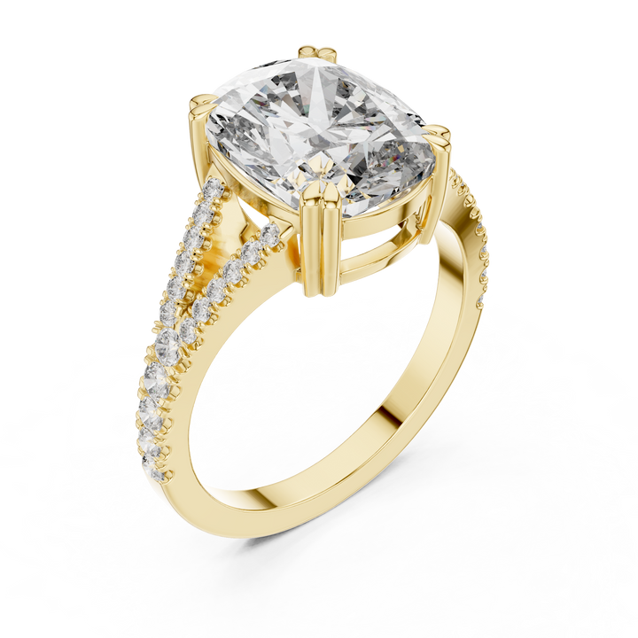 Elongated Cushion Cut Diamond Solitaire Ring with Pavé Set Shoulders