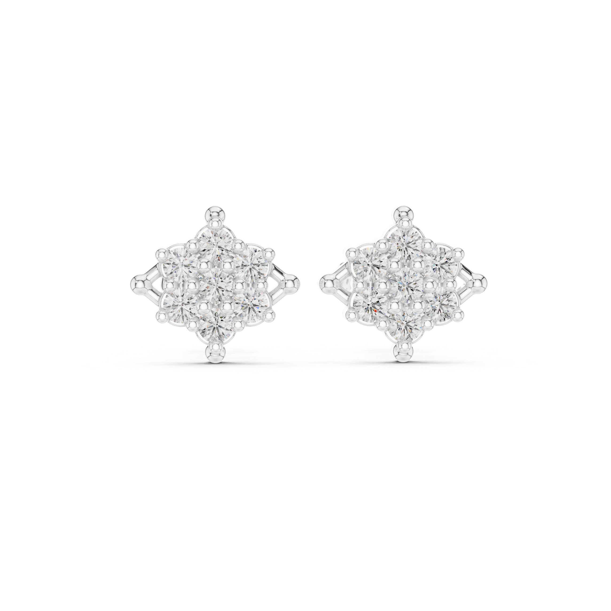 Round Brilliant Diamond Flower Cluster Collet Set Classic Stud Earrings