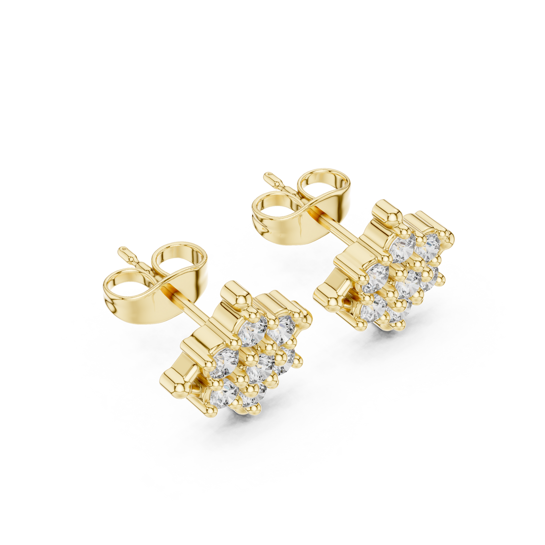 Round Brilliant Diamond Flower Cluster Collet Set Classic Stud Earrings