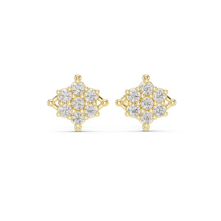 Round Brilliant Diamond Flower Cluster Collet Set Classic Stud Earrings