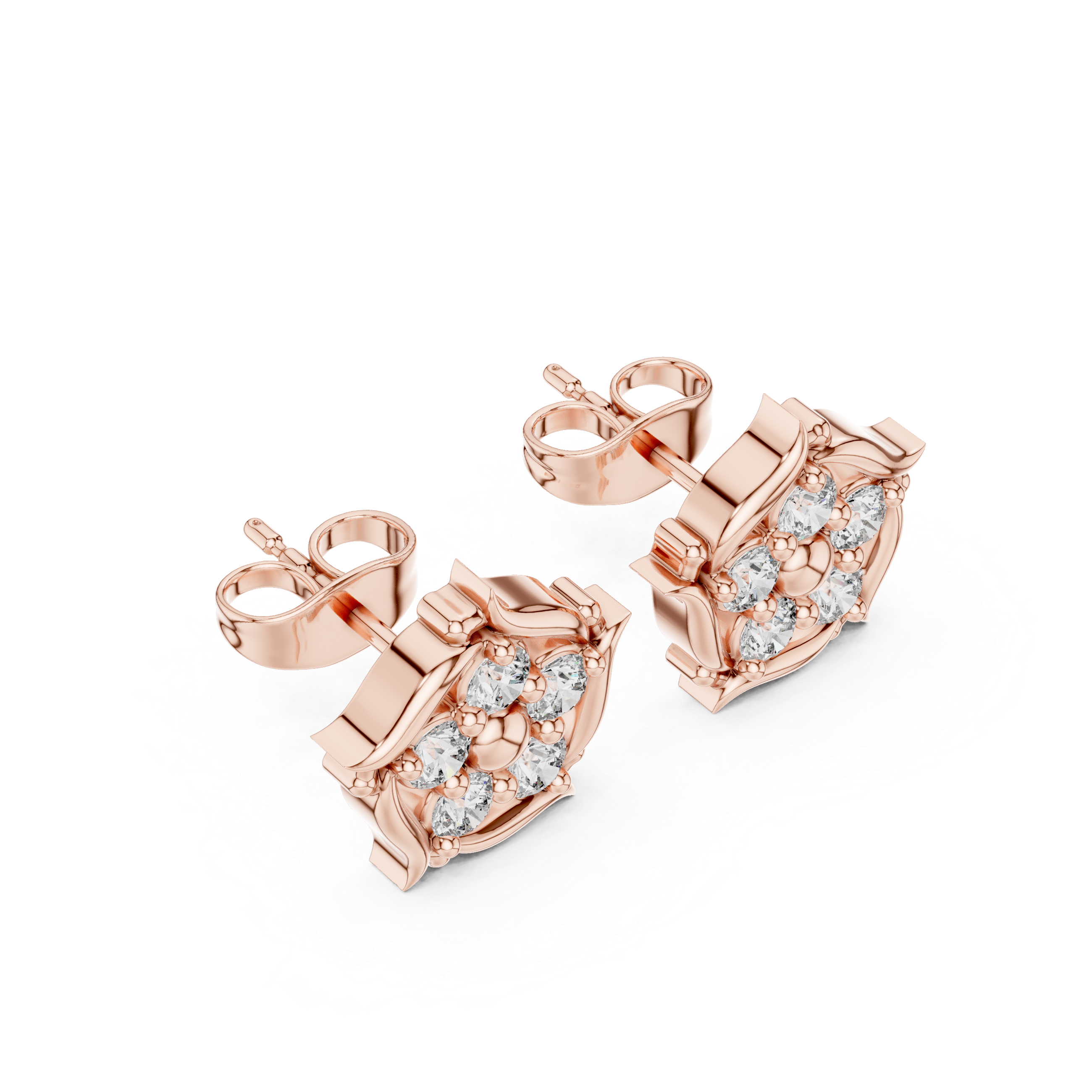 Round Brilliant Diamond Floral Starburst Cluster Collet Set Classic Stud Earrings