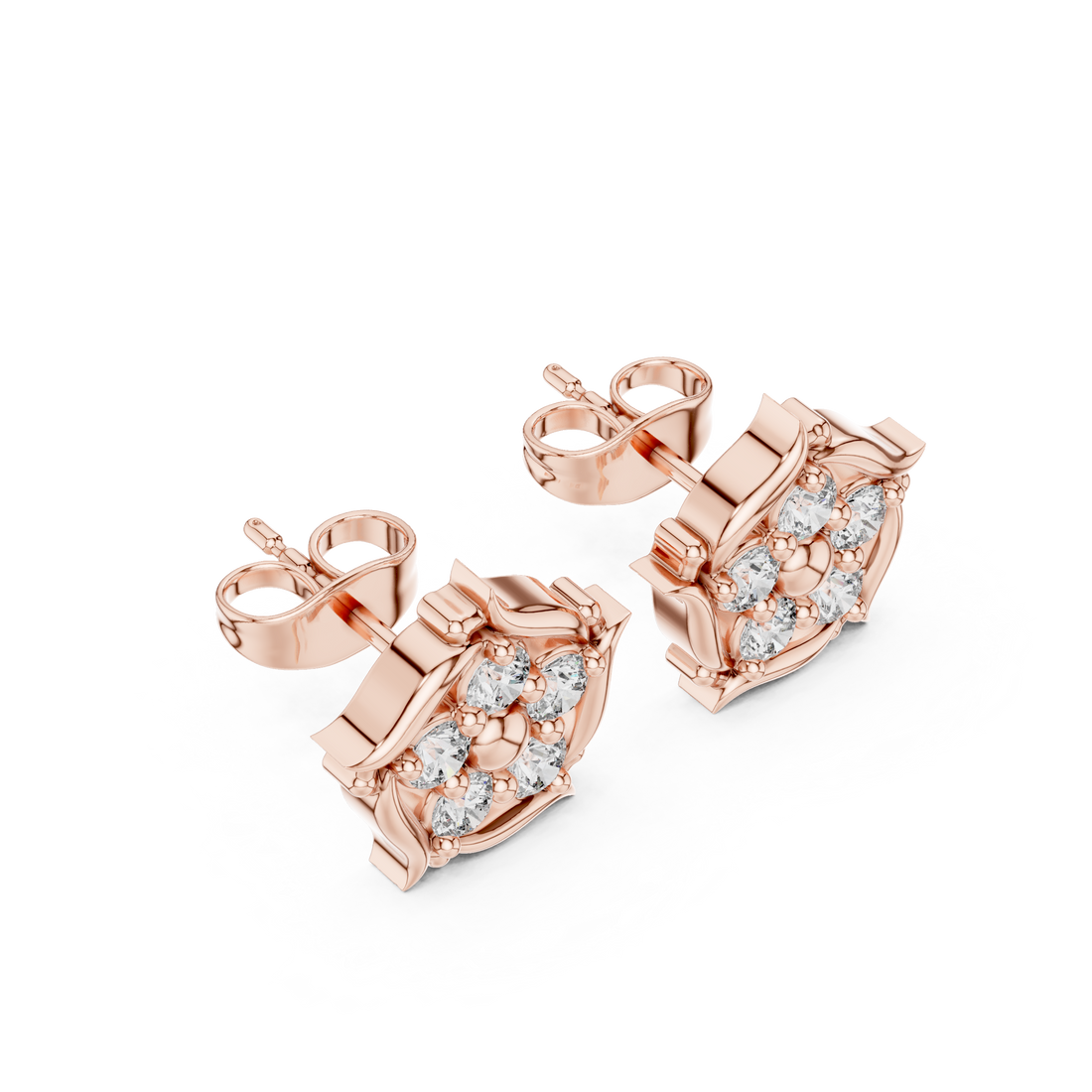 Round Brilliant Diamond Floral Starburst Cluster Collet Set Classic Stud Earrings