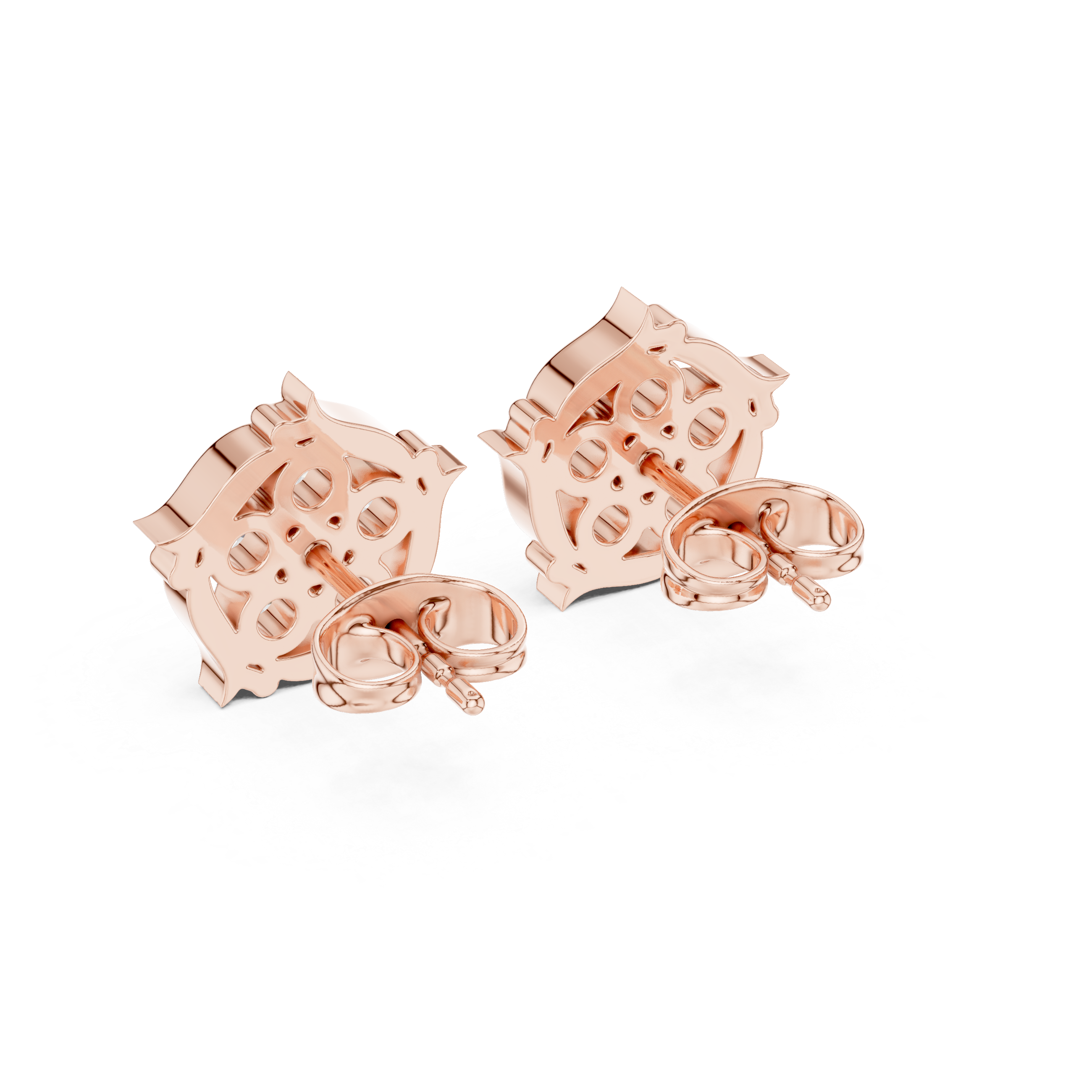 Round Brilliant Diamond Floral Starburst Cluster Collet Set Classic Stud Earrings