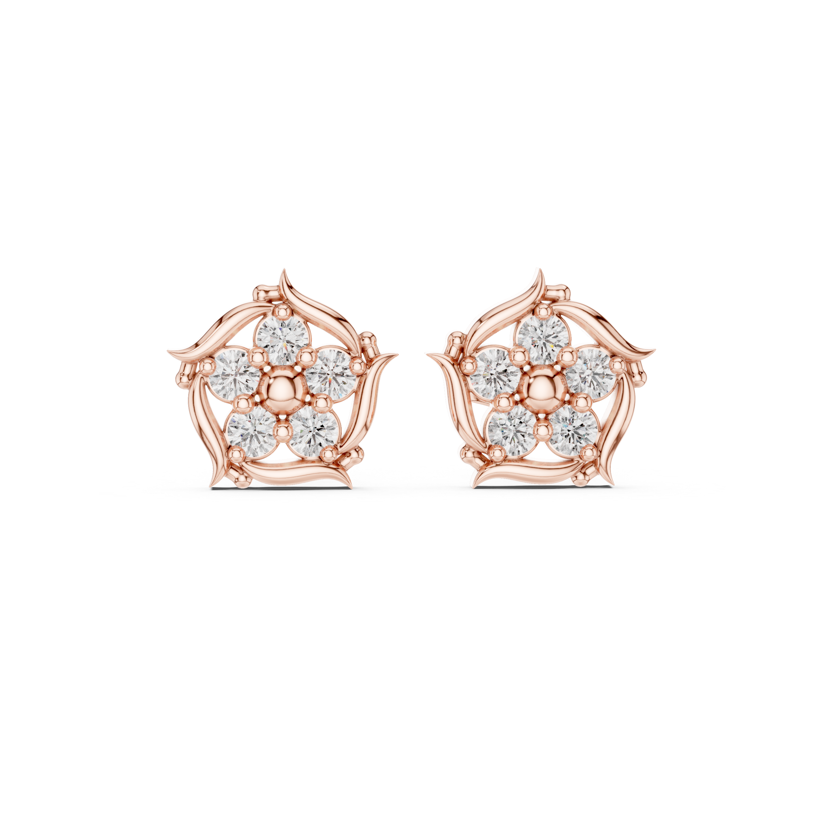 Round Brilliant Diamond Floral Starburst Cluster Collet Set Classic Stud Earrings