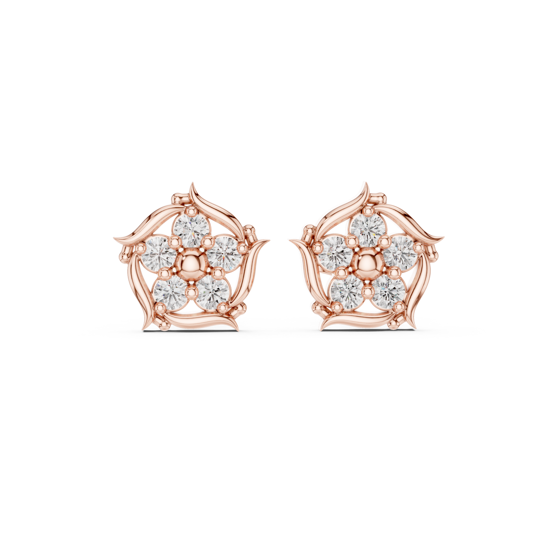 Round Brilliant Diamond Floral Starburst Cluster Collet Set Classic Stud Earrings
