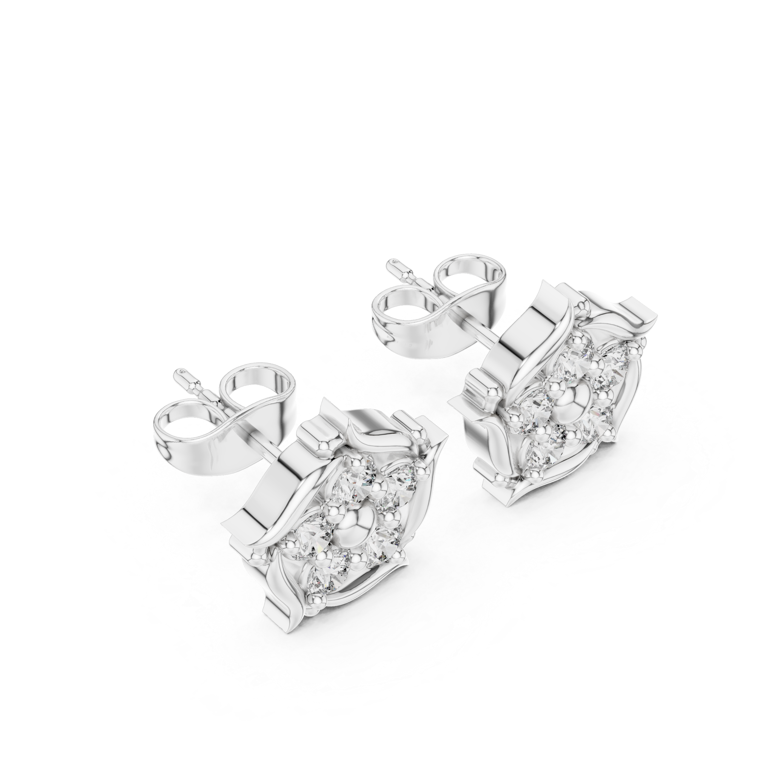 Round Brilliant Diamond Floral Starburst Cluster Collet Set Classic Stud Earrings