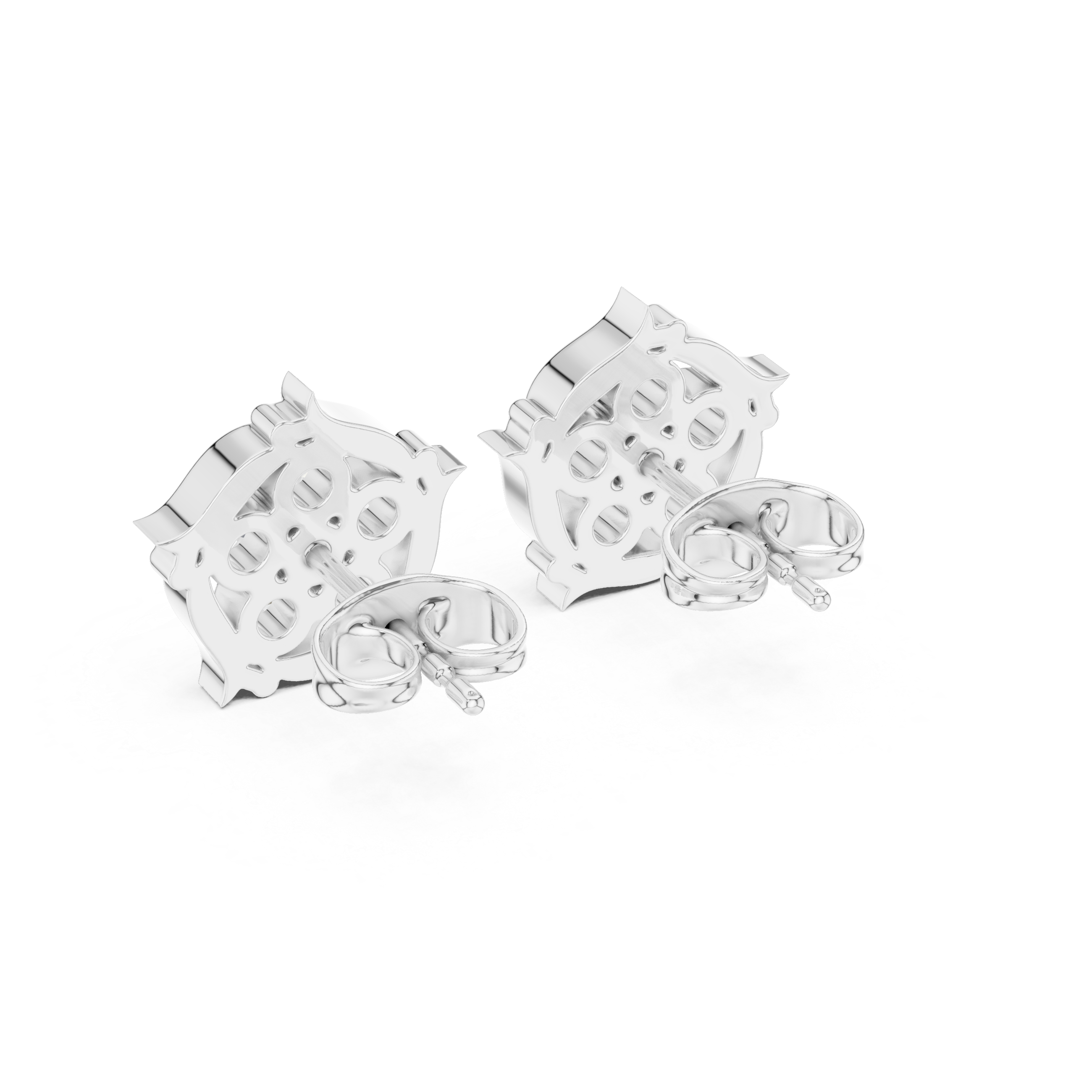 Round Brilliant Diamond Floral Starburst Cluster Collet Set Classic Stud Earrings