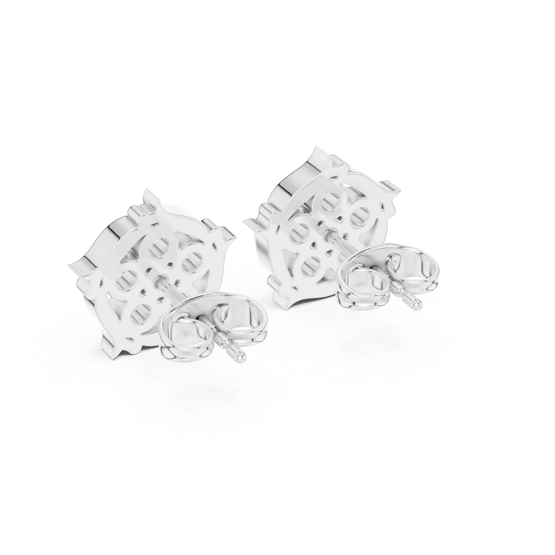 Round Brilliant Diamond Floral Starburst Cluster Collet Set Classic Stud Earrings