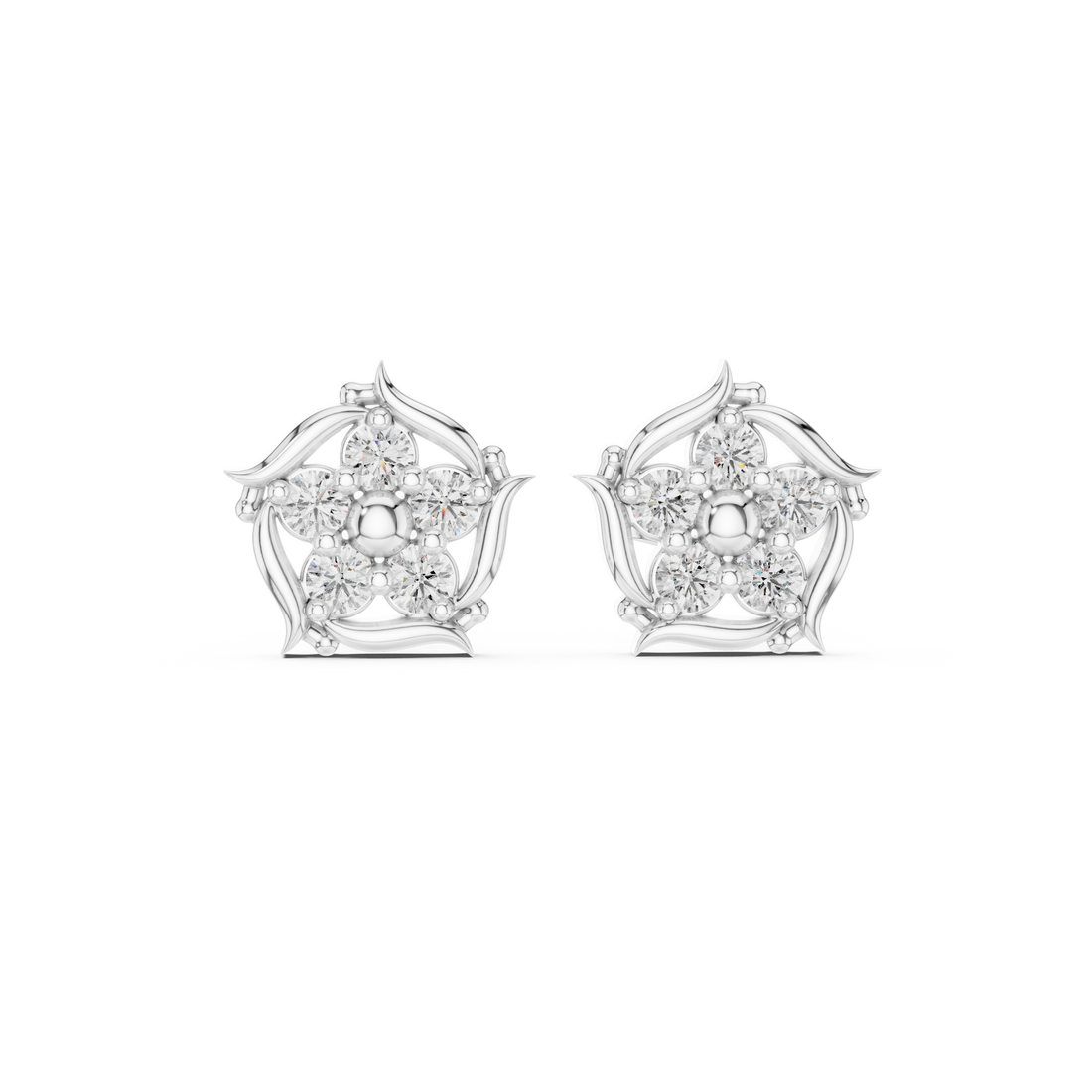 Round Brilliant Diamond Floral Starburst Cluster Collet Set Classic Stud Earrings