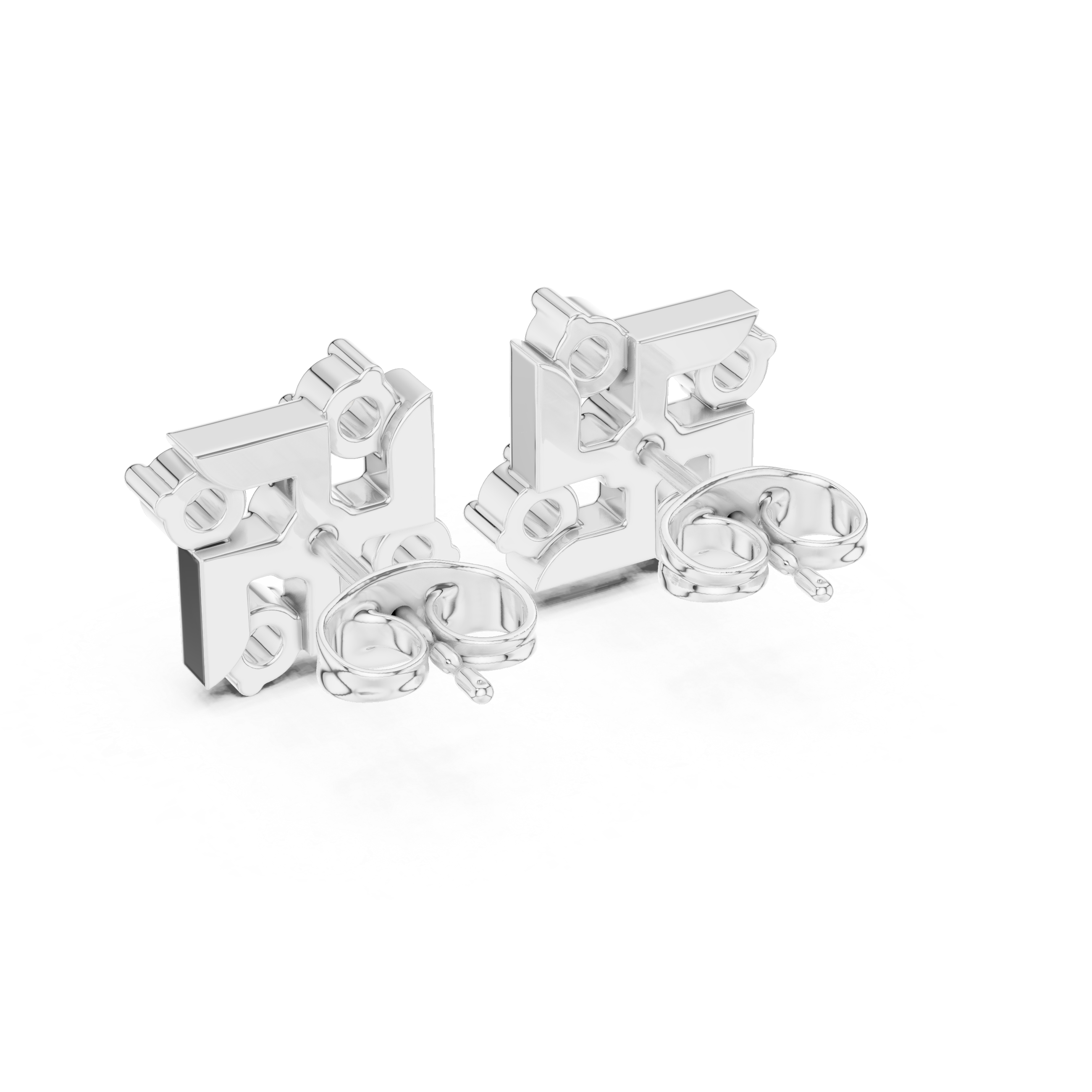 Round Brilliant Diamond Geometric Square Cluster Collet Set Classic Stud Earrings