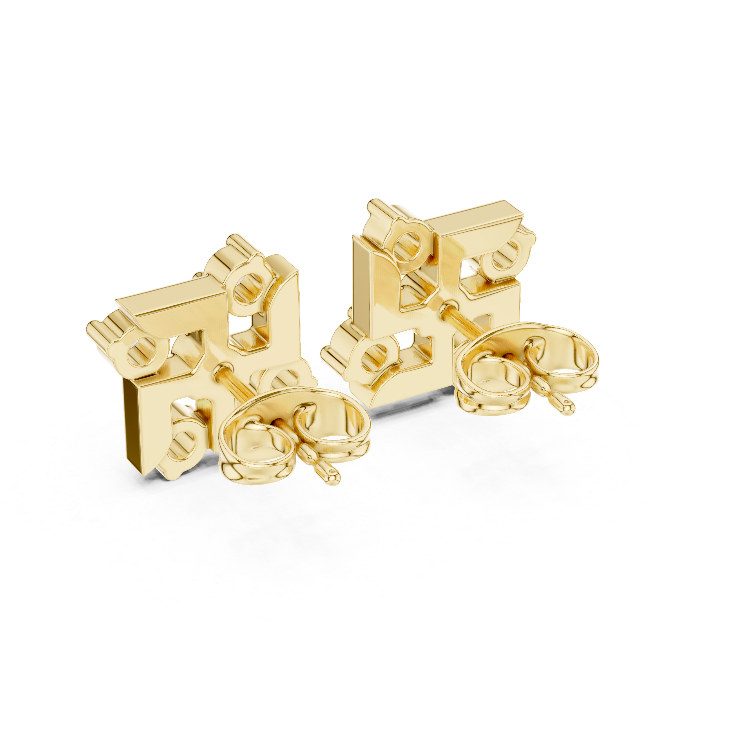 Round Brilliant Diamond Geometric Square Cluster Collet Set Classic Stud Earrings