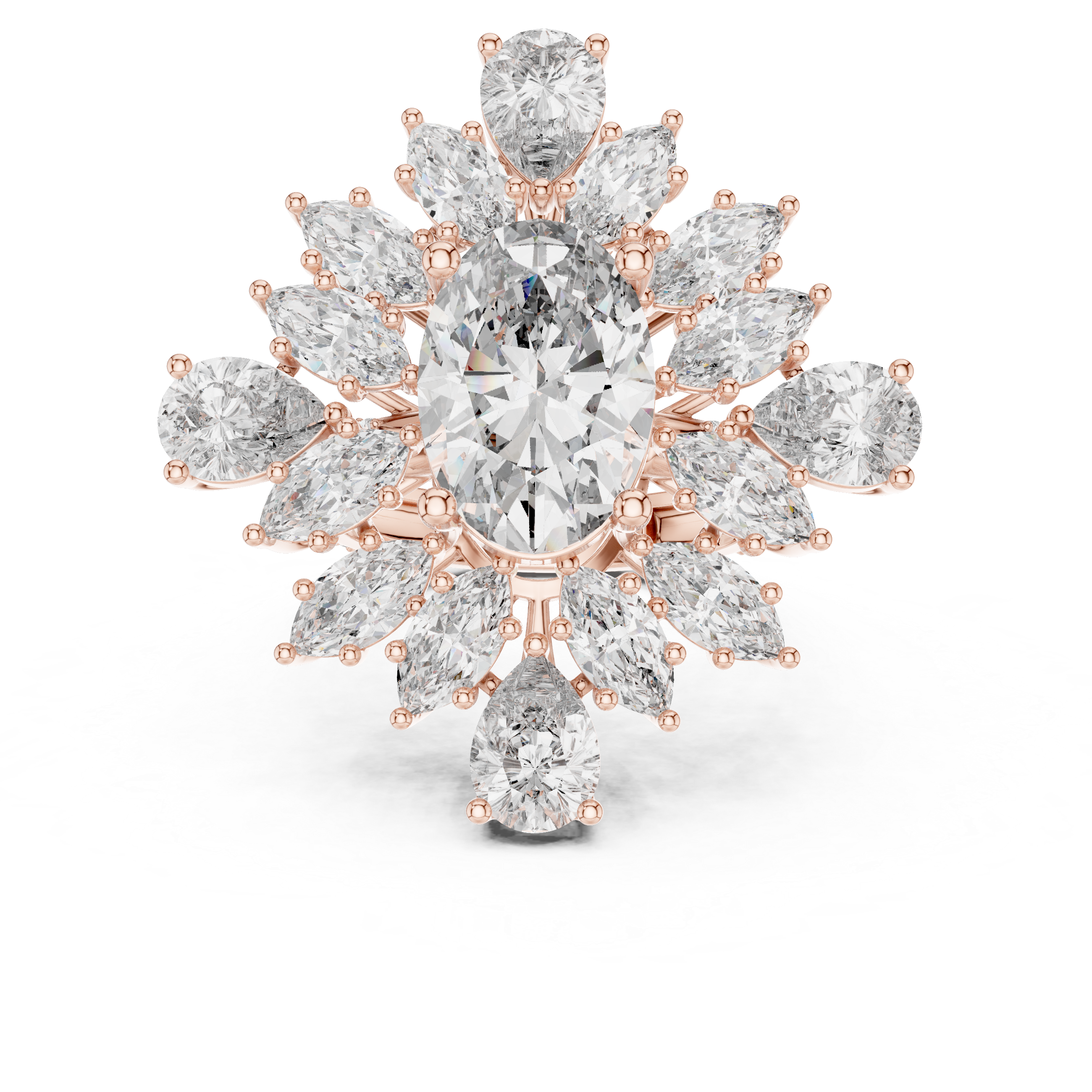 Oval Cut Color Stone Diamond Floral Halo Ring with Marquise and Pear Accents