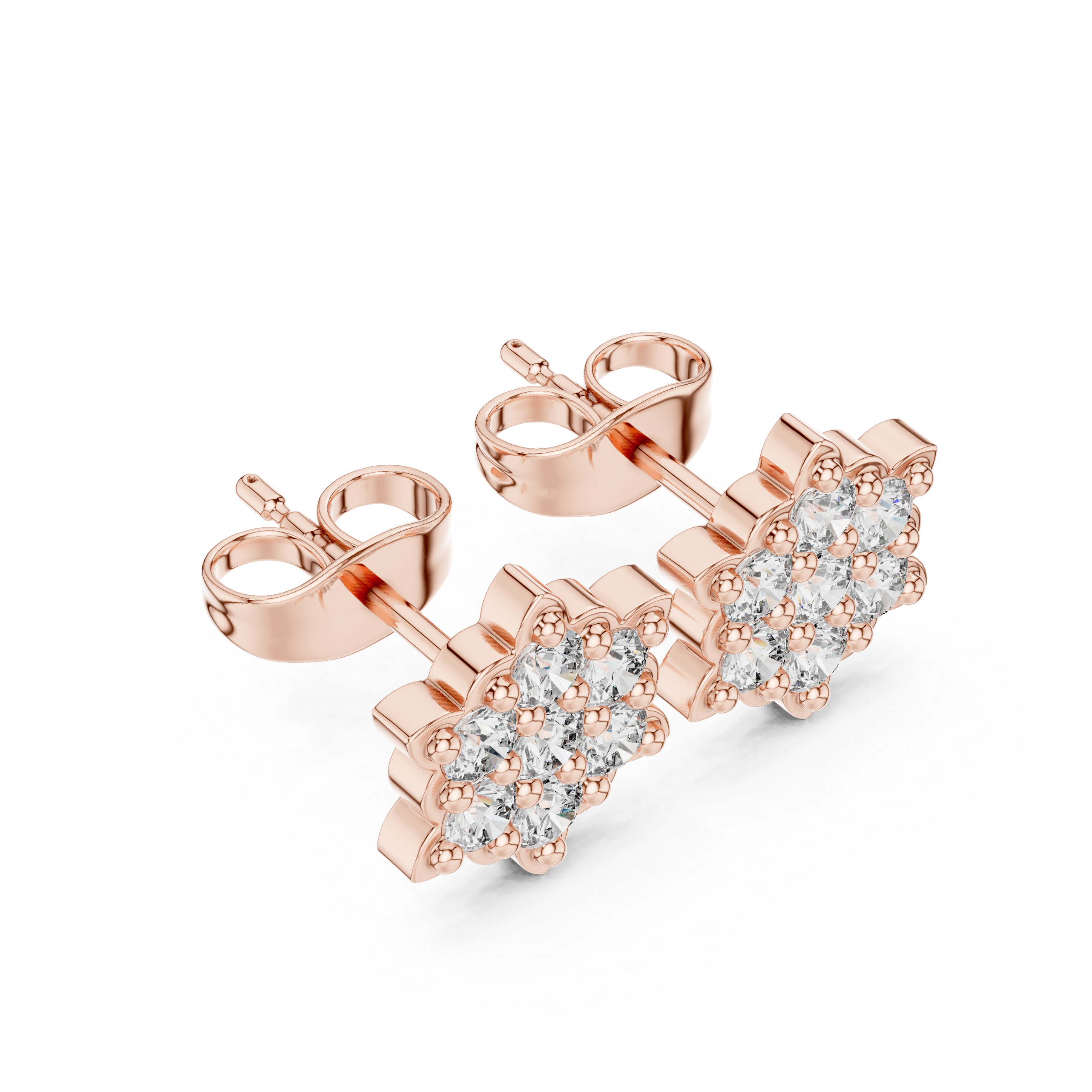 Round Brilliant Diamond Floral Snowflake Cluster Collet Set Classic Stud Earrings