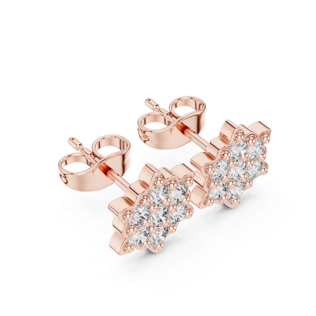 Round Brilliant Diamond Floral Snowflake Cluster Collet Set Classic Stud Earrings