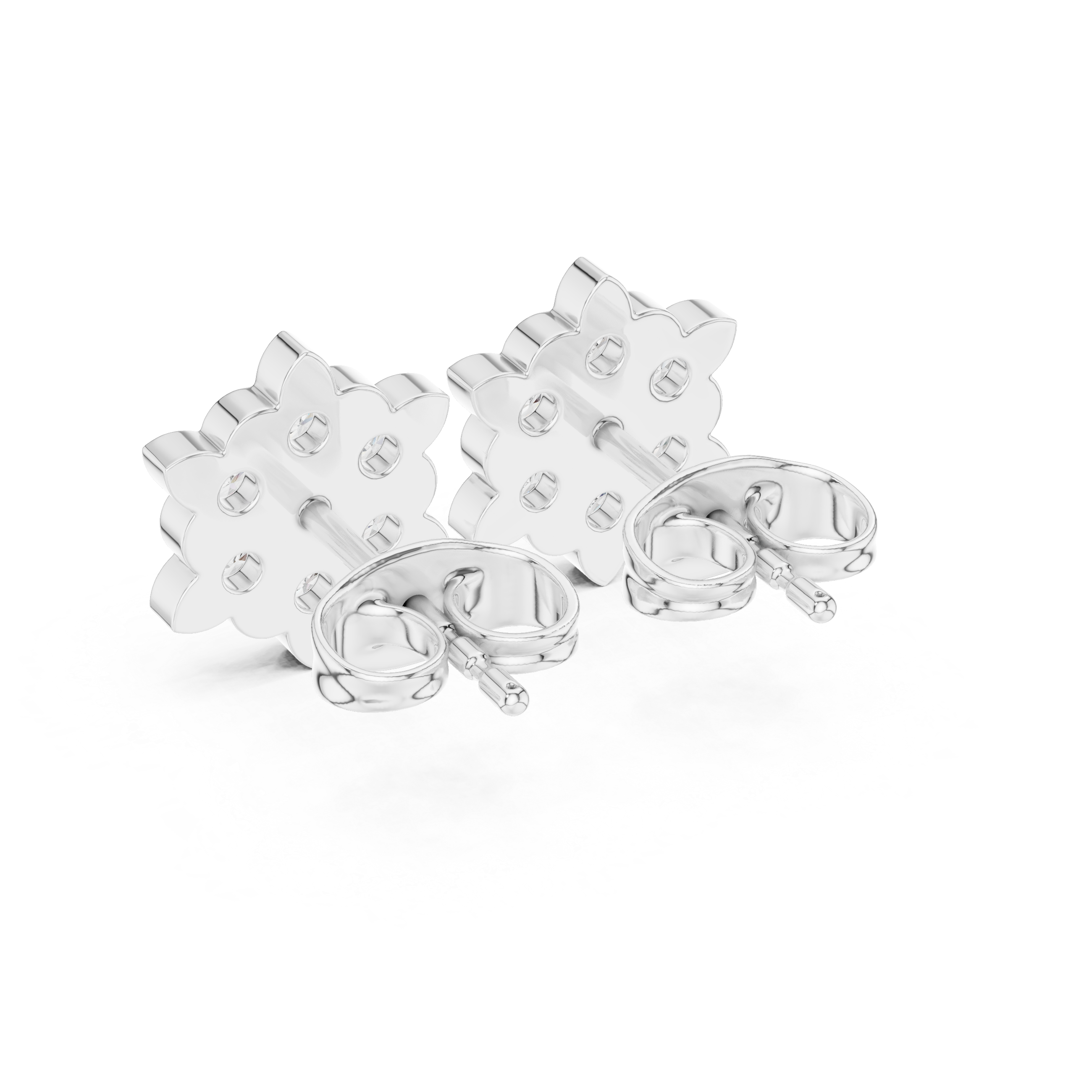 Round Brilliant Diamond Floral Snowflake Cluster Collet Set Classic Stud Earrings