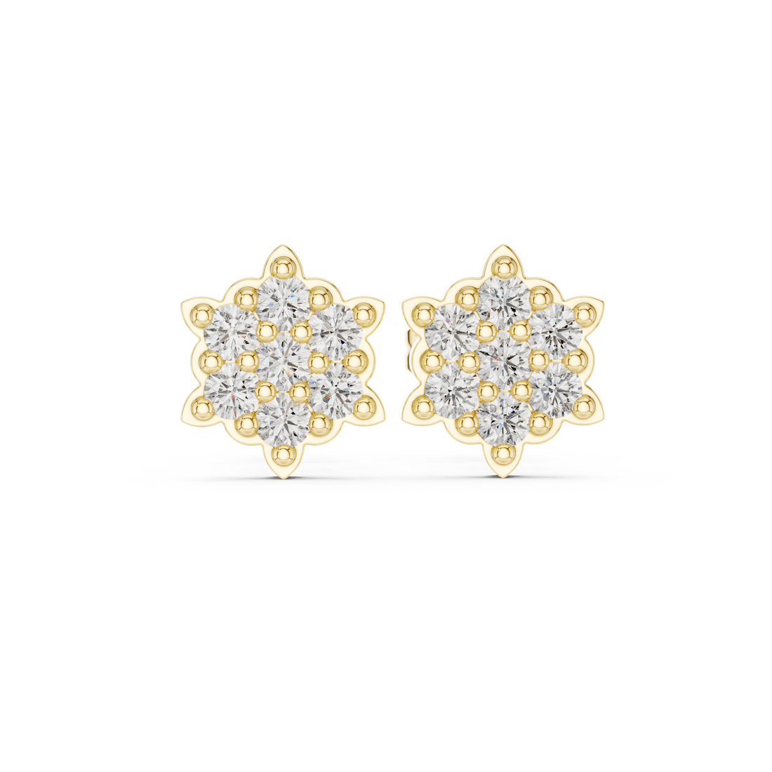 Round Brilliant Diamond Floral Snowflake Cluster Collet Set Classic Stud Earrings