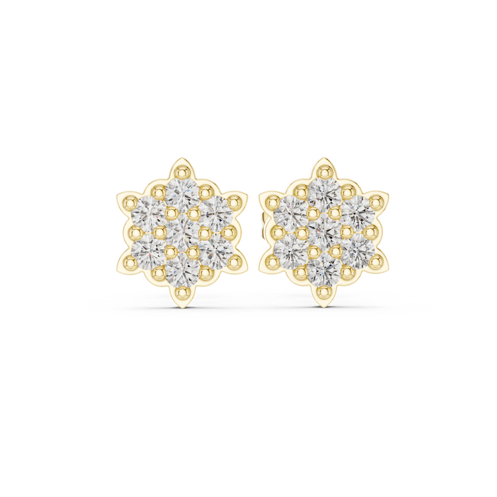 Round Brilliant Diamond Floral Snowflake Cluster Collet Set Classic Stud Earrings