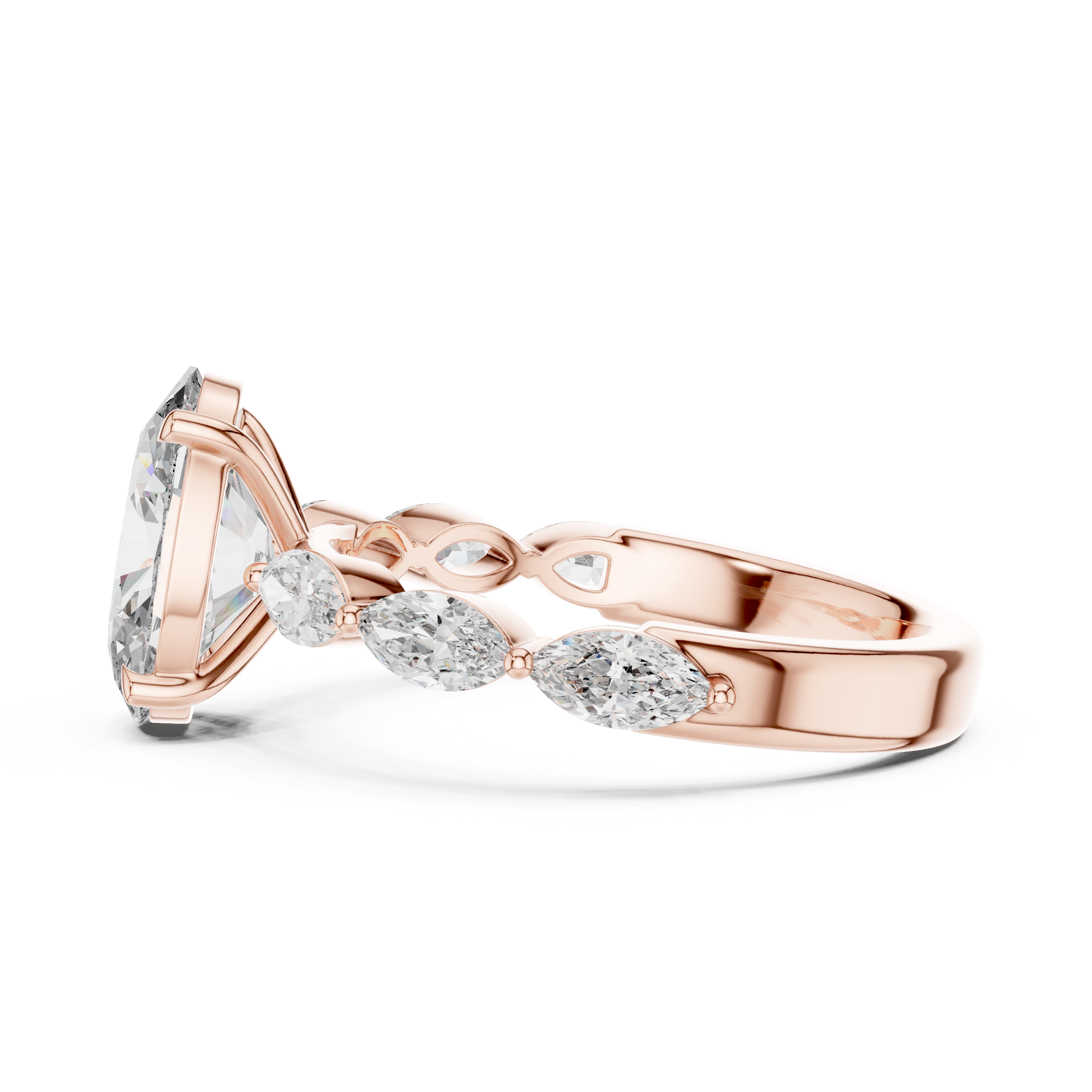 Oval Cut Diamond Solitaire Ring with Marquise Side Stones