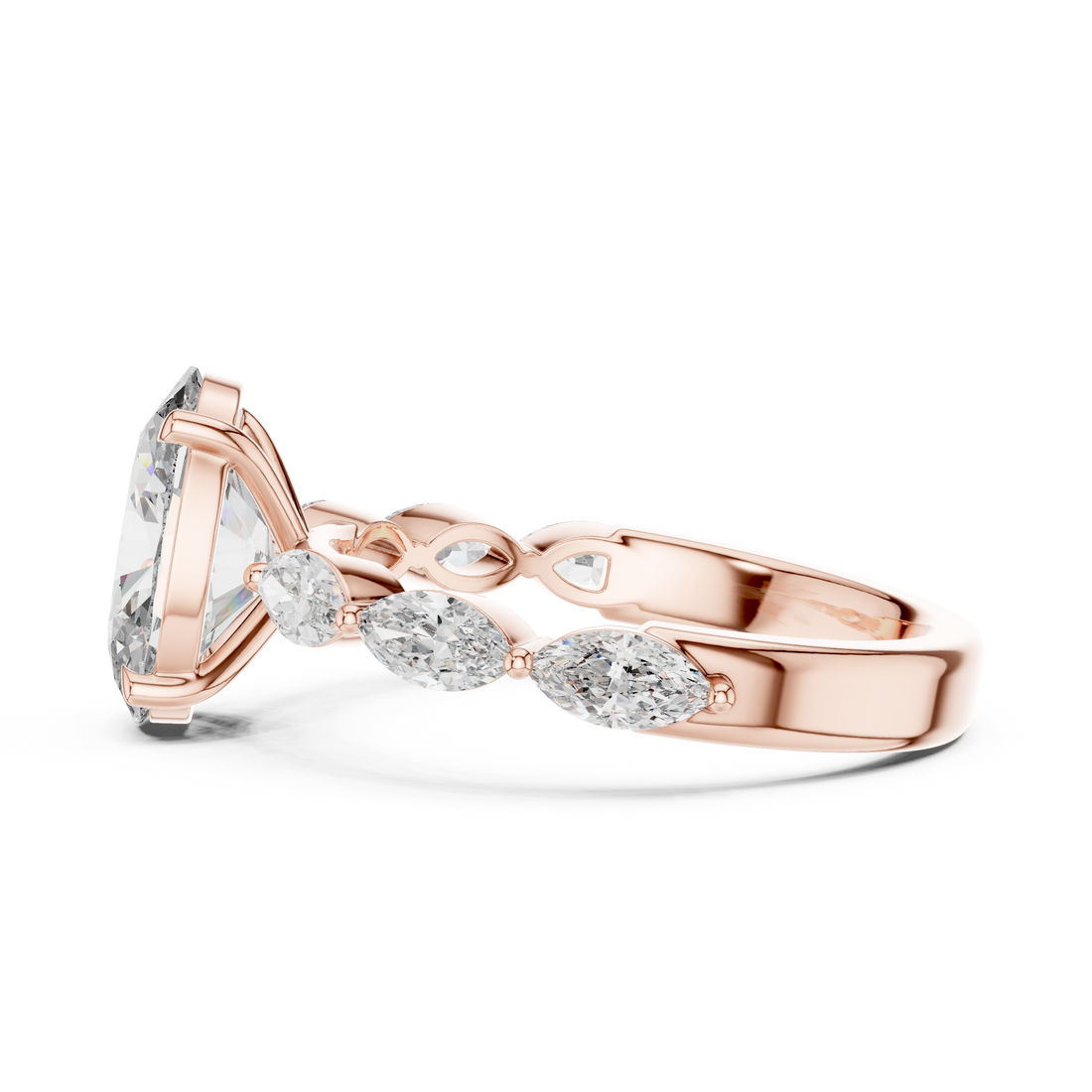 Oval Cut Diamond Solitaire Ring with Marquise Side Stones