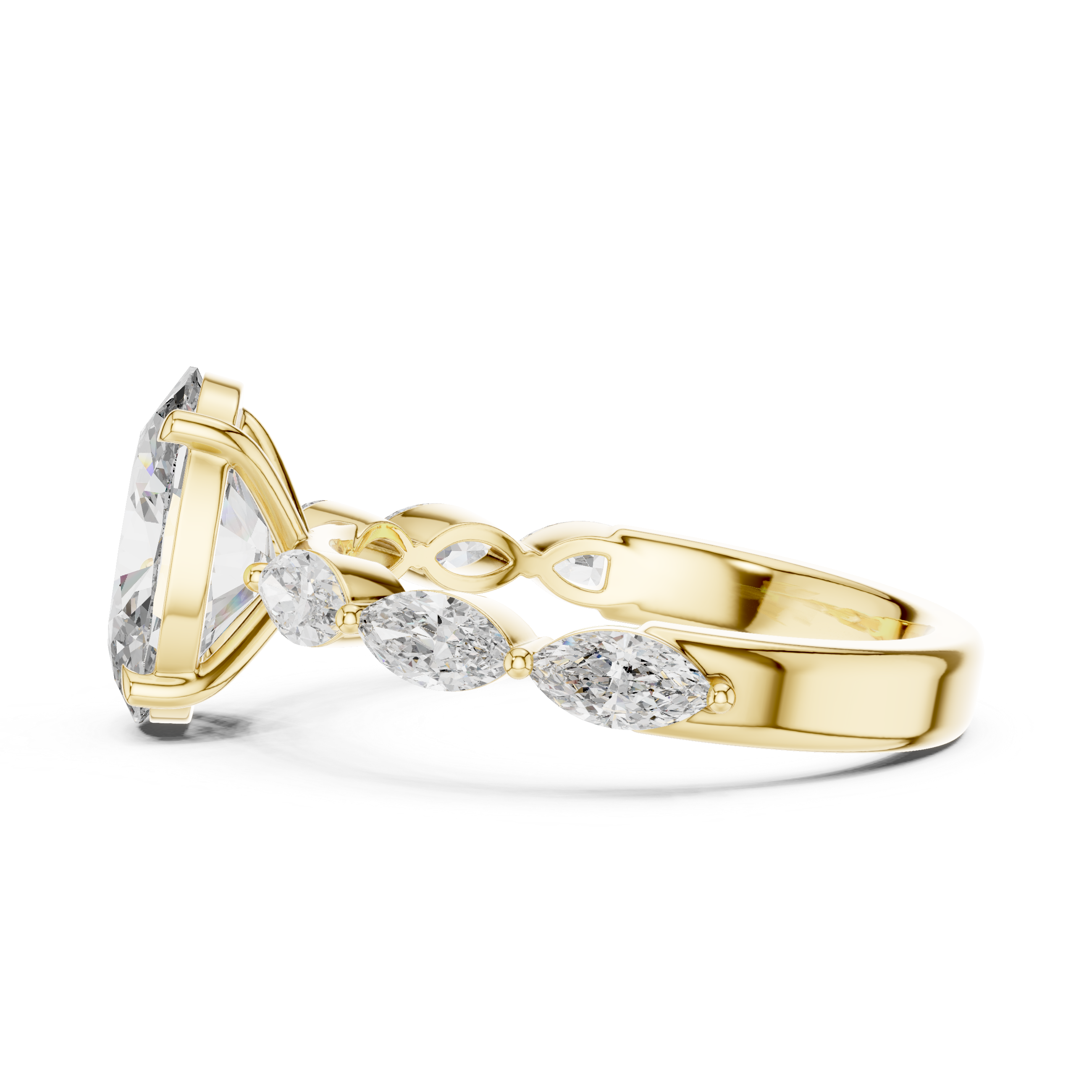 Oval Cut Diamond Solitaire Ring with Marquise Side Stones