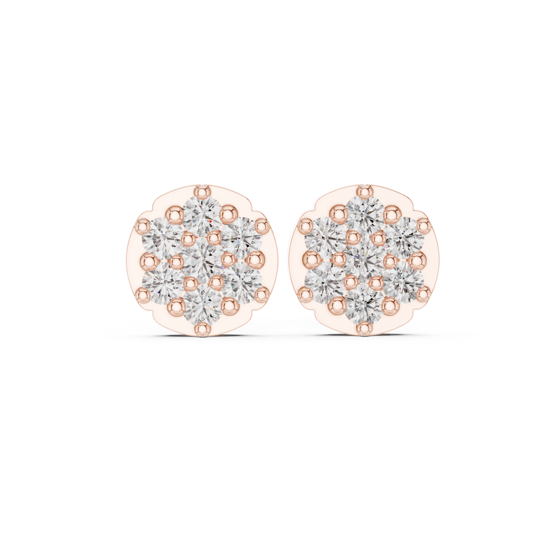 Round Brilliant Diamond Floral Cluster Prong Set Classic Disc Stud Earrings
